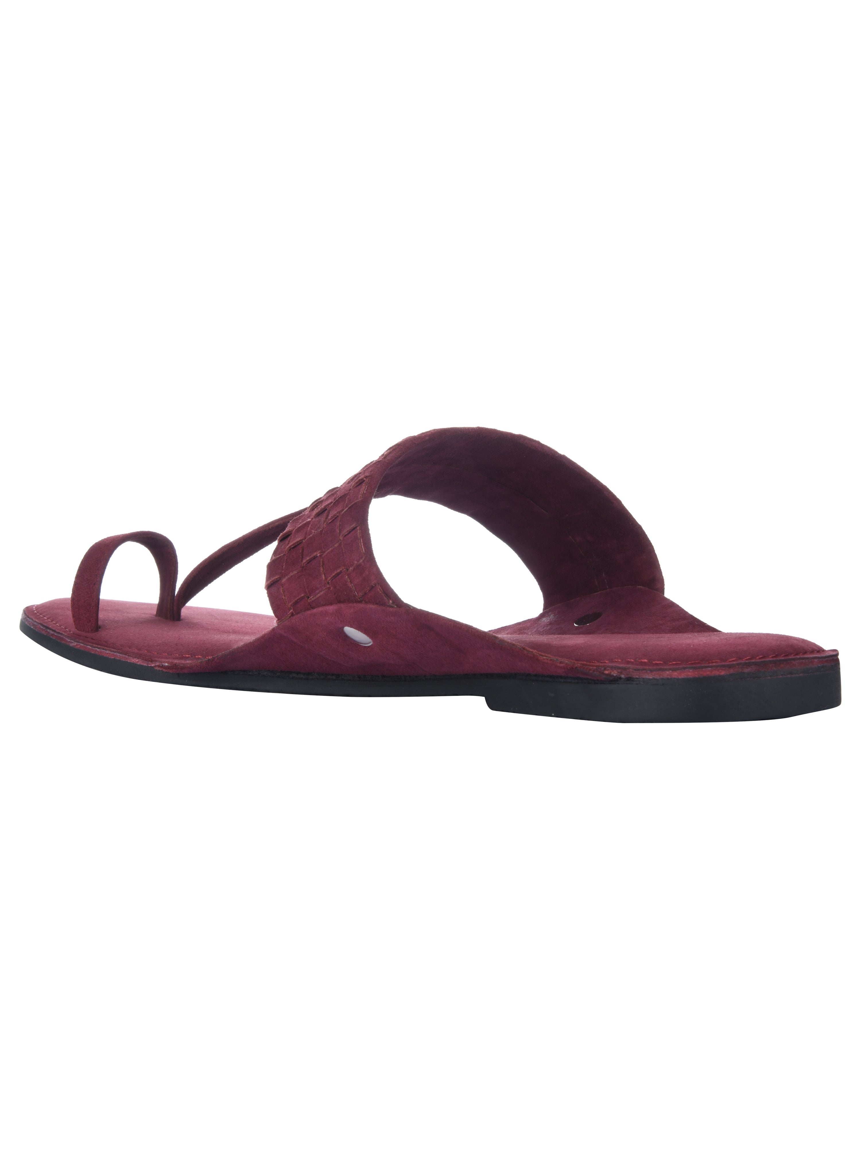 Maroon Suede Weave Kolhapuri Sandals For Women