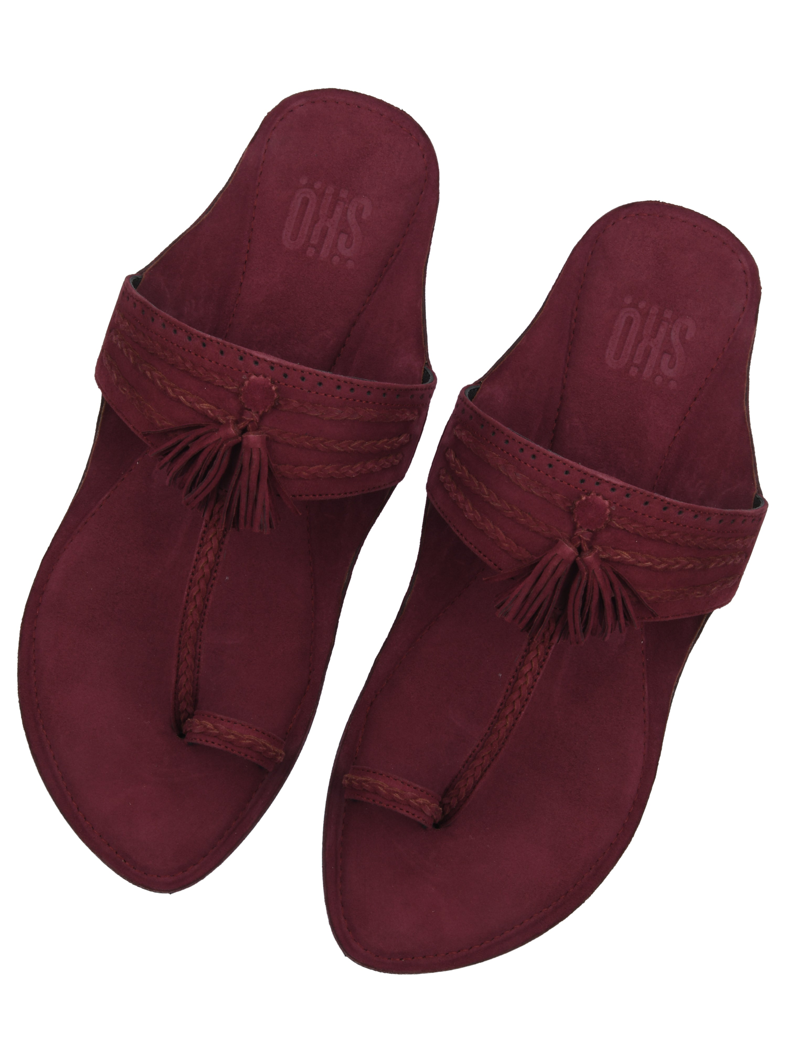 Maroon Braided Suede Kolhapuri Slippers For Men