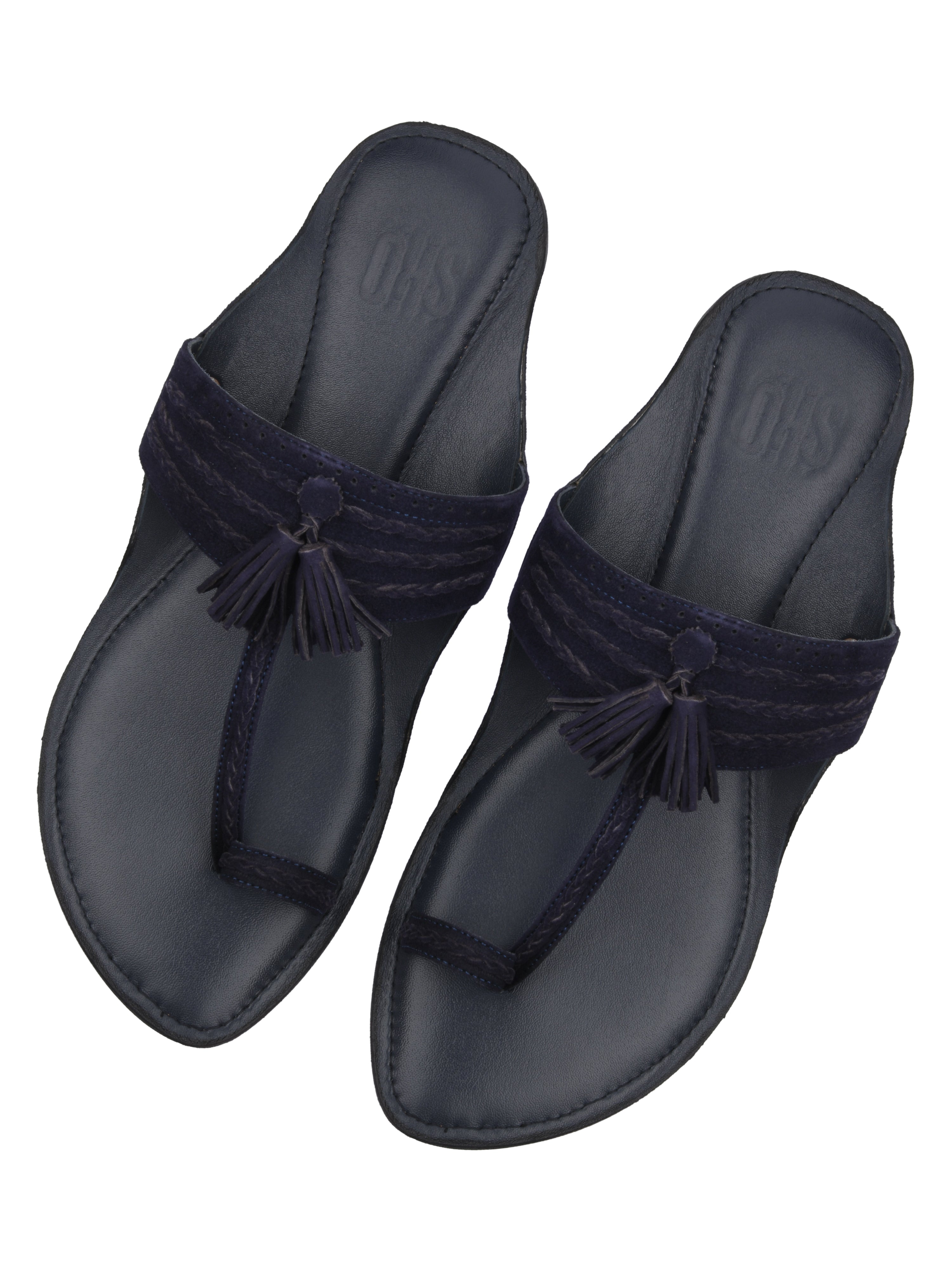 Blue Braided Kolhapuri Slippers For Men