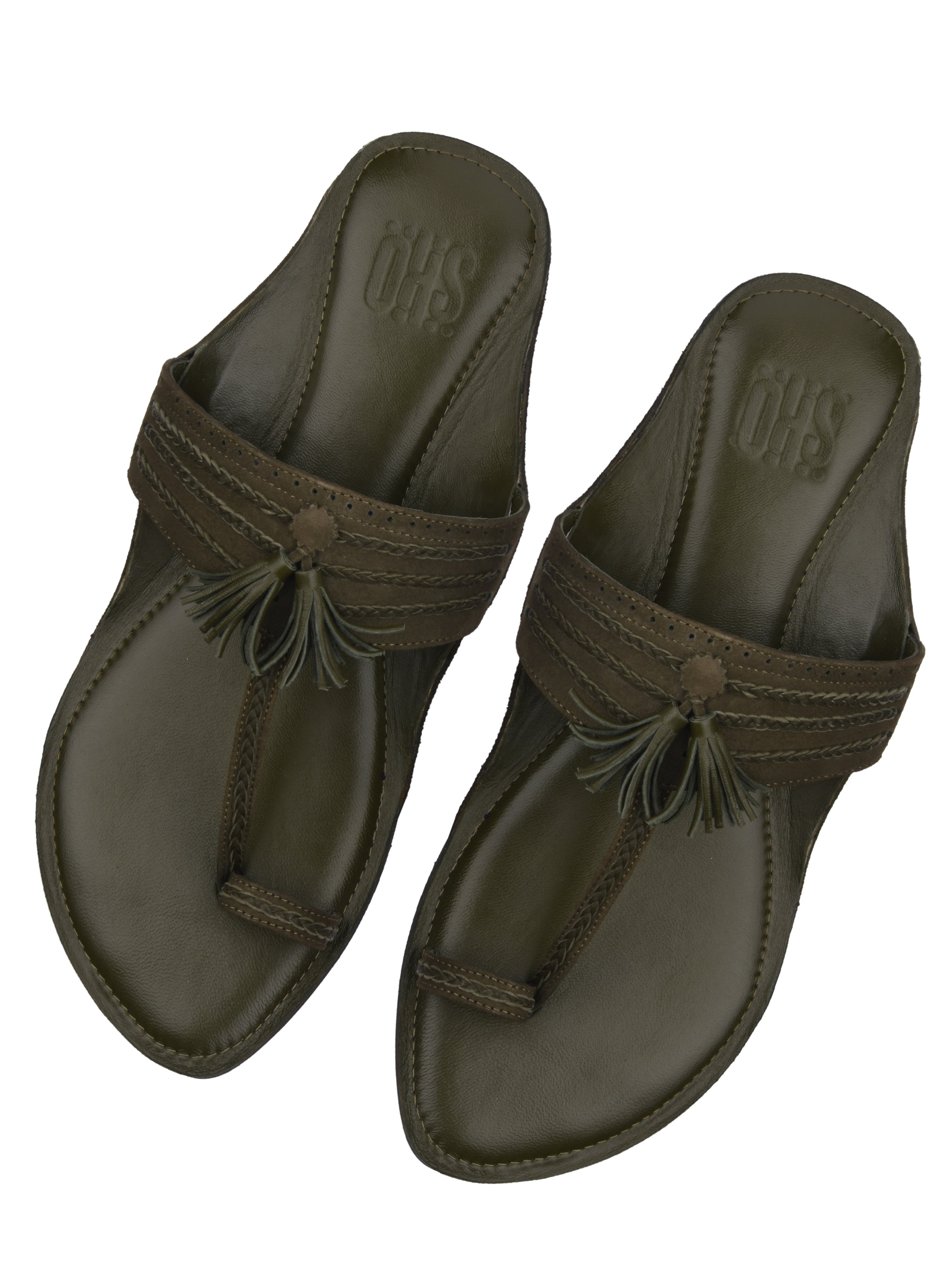 Green Braided Kolhapuri Slippers For Men