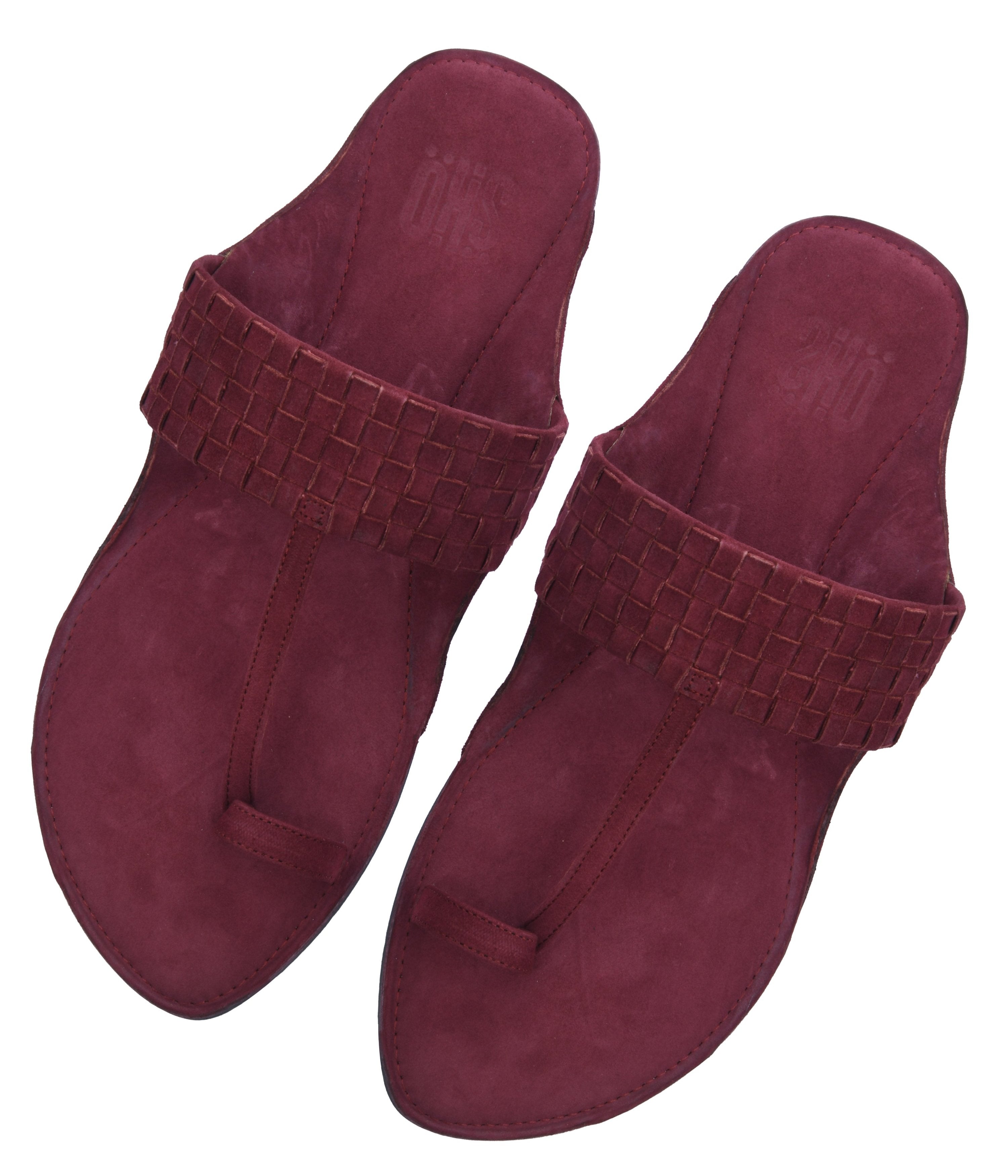 Maroon Suede Weave Kolhapuri Sandals For Women