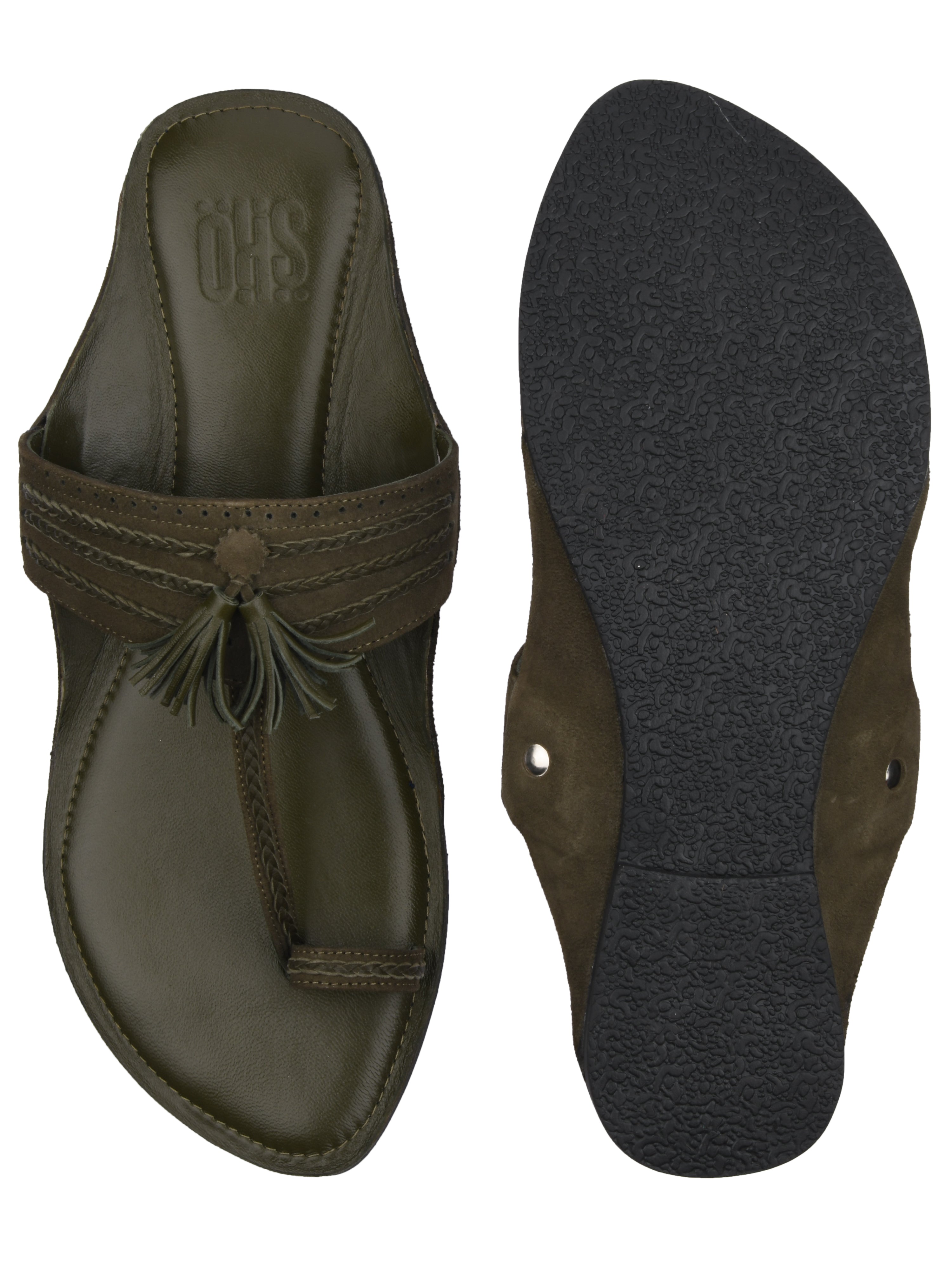 Green Braided Kolhapuri Slippers For Men