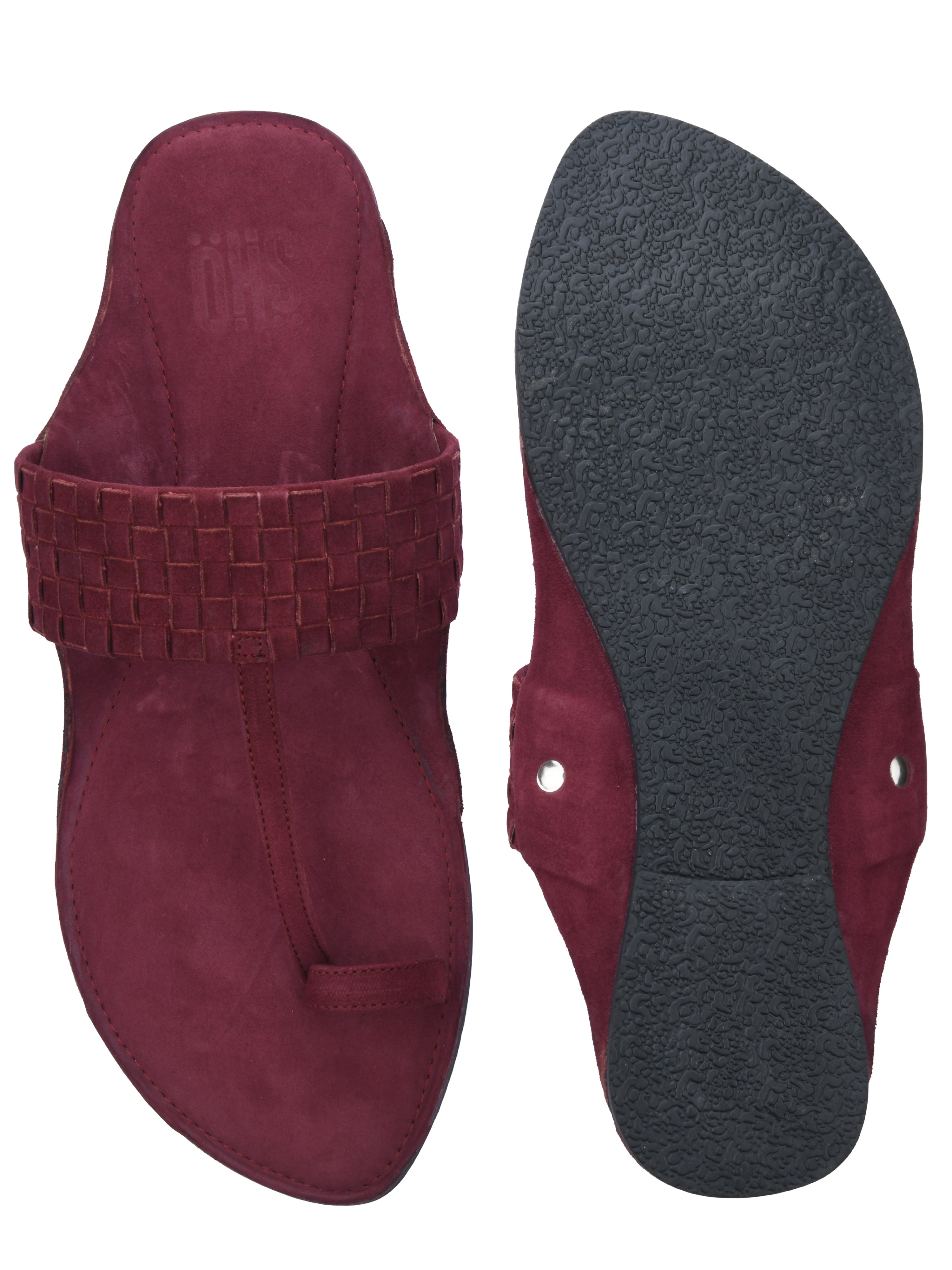 Maroon Suede Weave Kolhapuri Sandals For Women