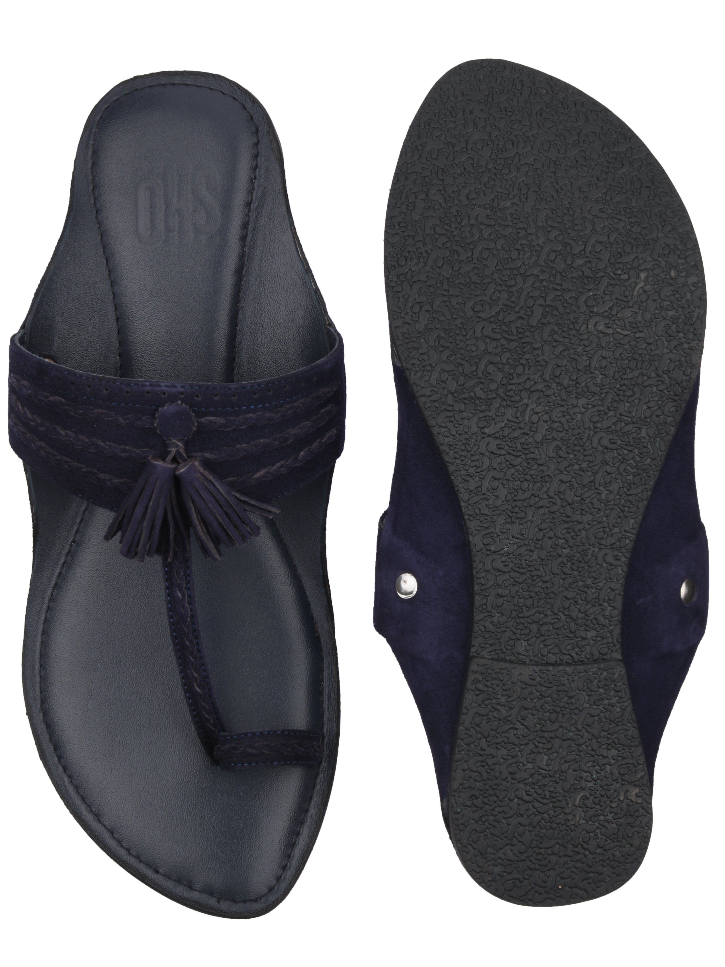 Blue Braided Kolhapuri Slippers For Men