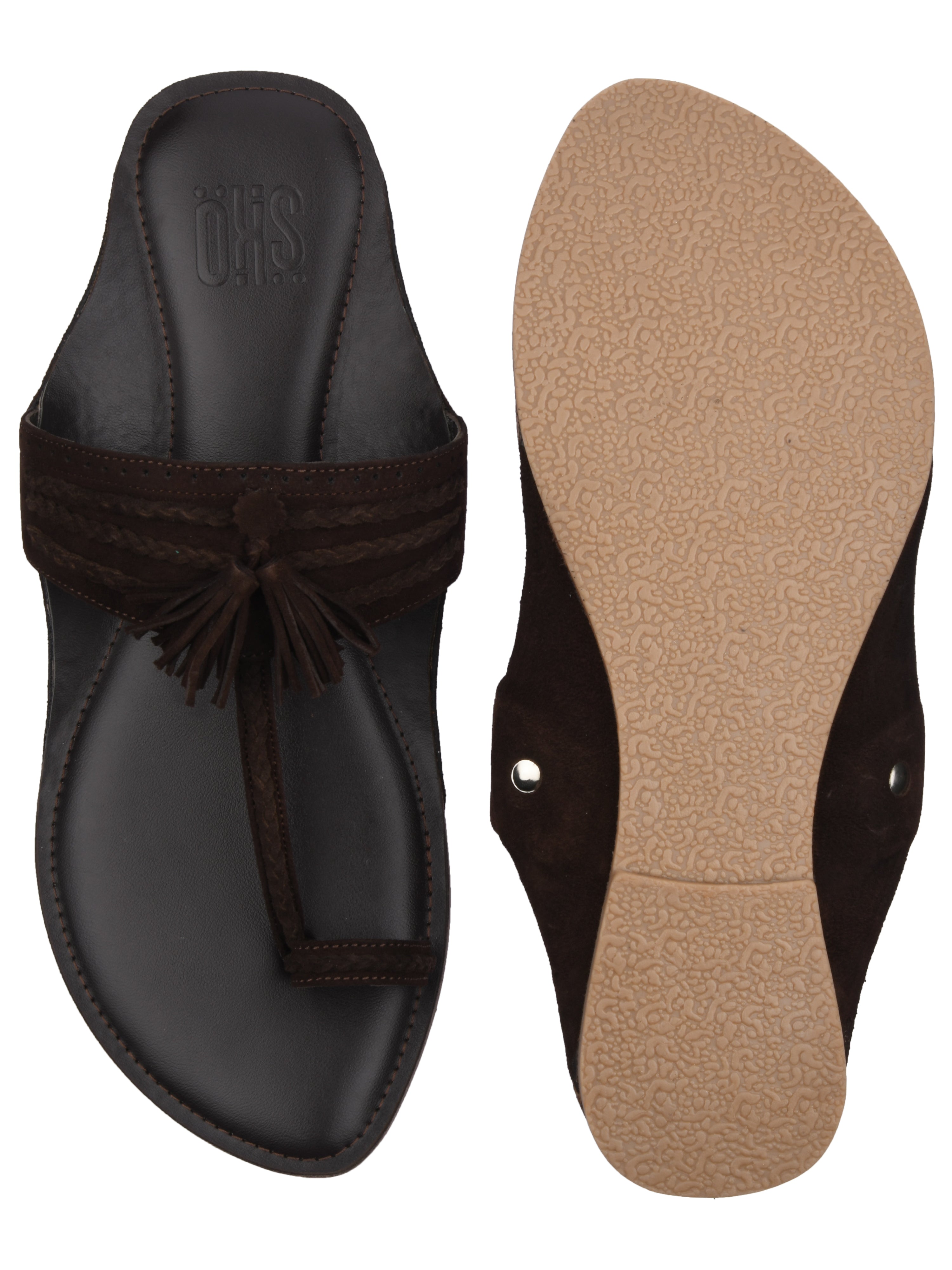 Brown Suede Kolhapuri Slippers For Men