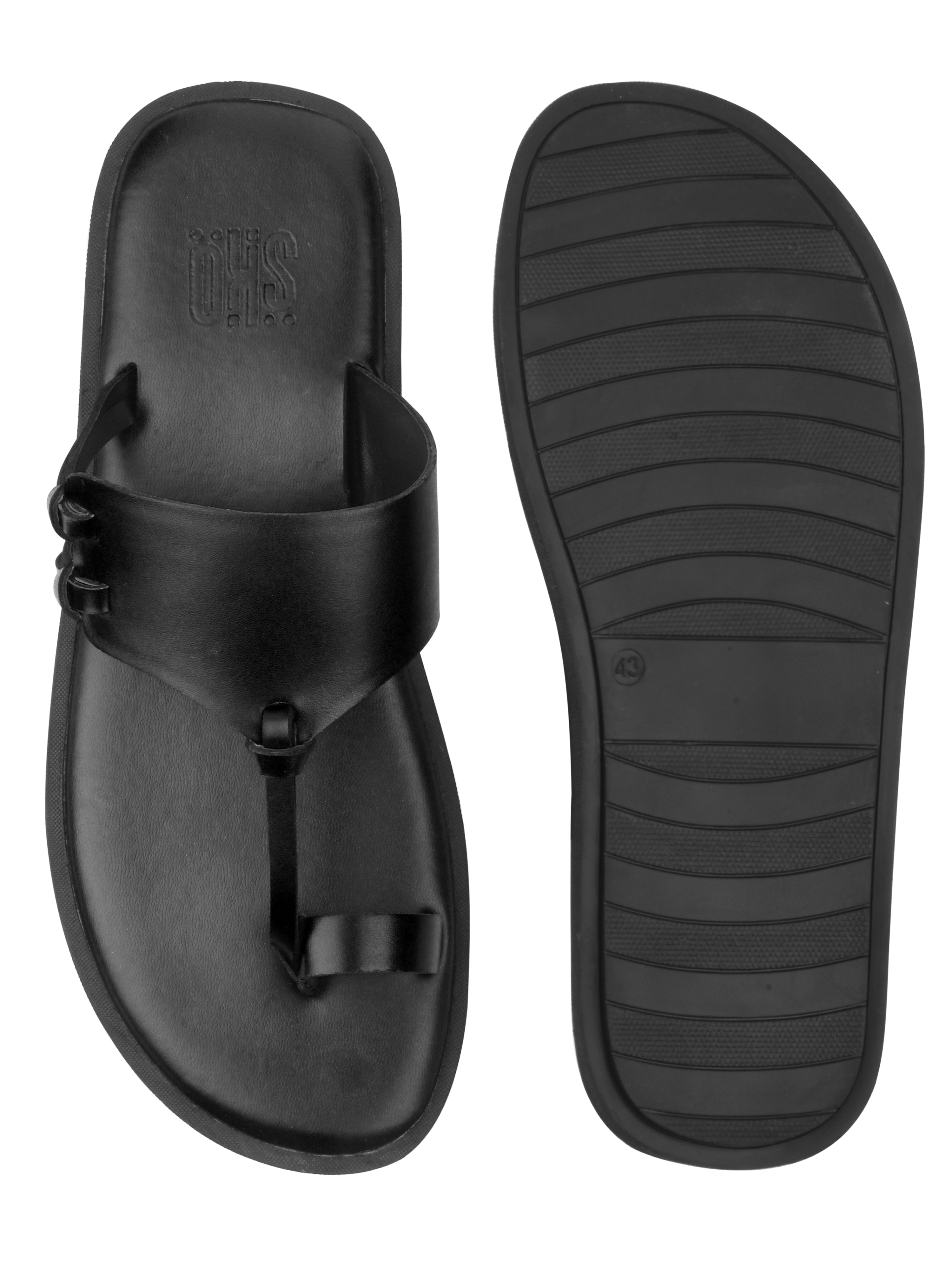 Indy Black Kolhapuri Slippers For Men