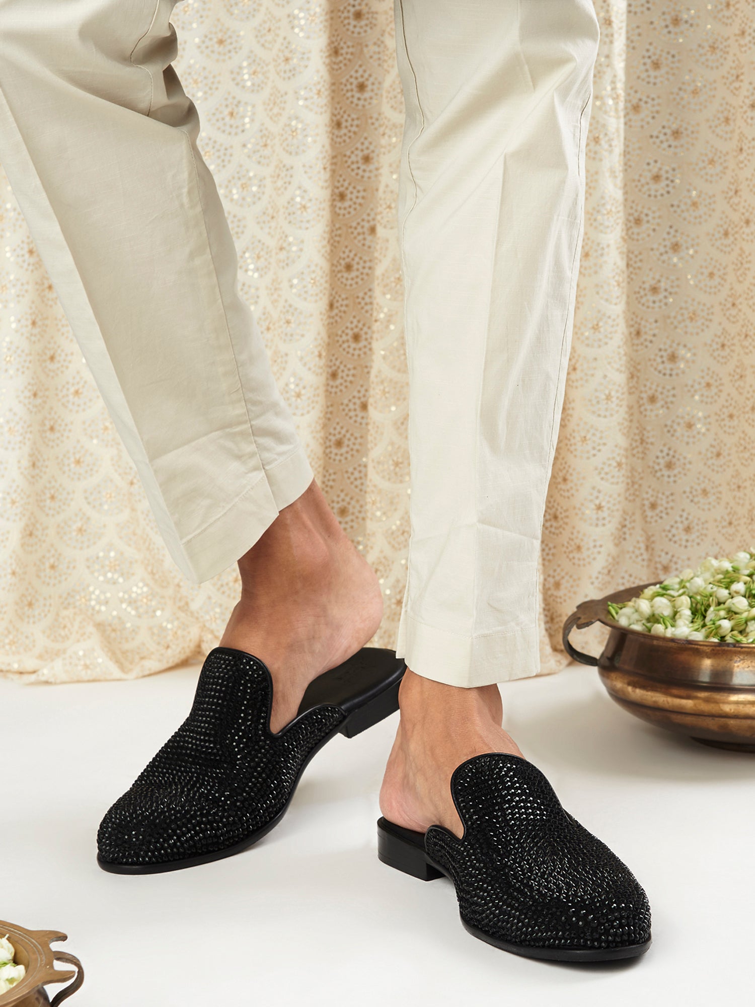 Black Crystal Mules For Men