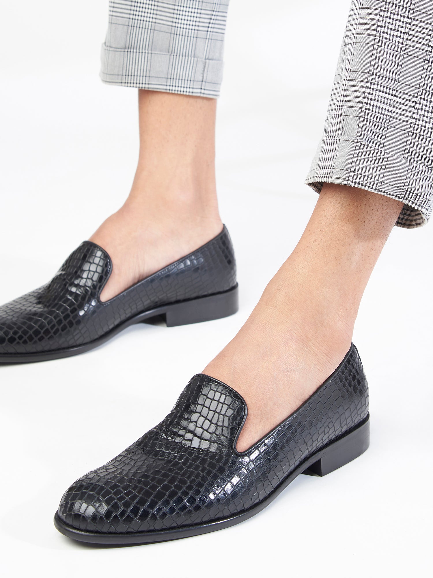 Alfie Black Croc Loafers For Men
