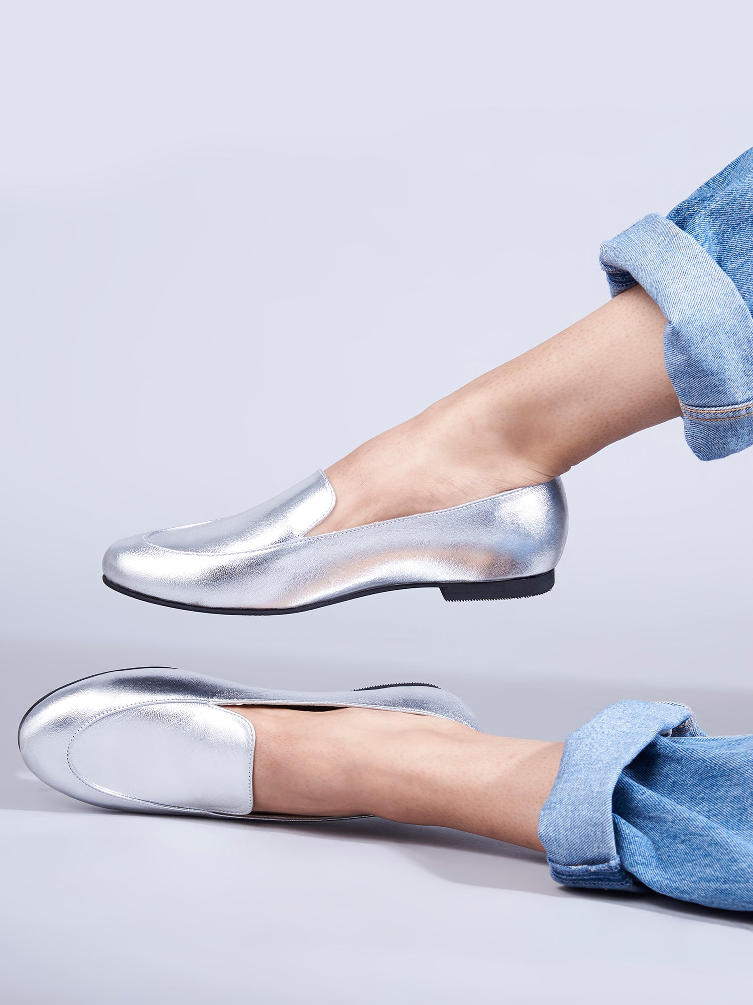 Olivia Silver Loafers For Women