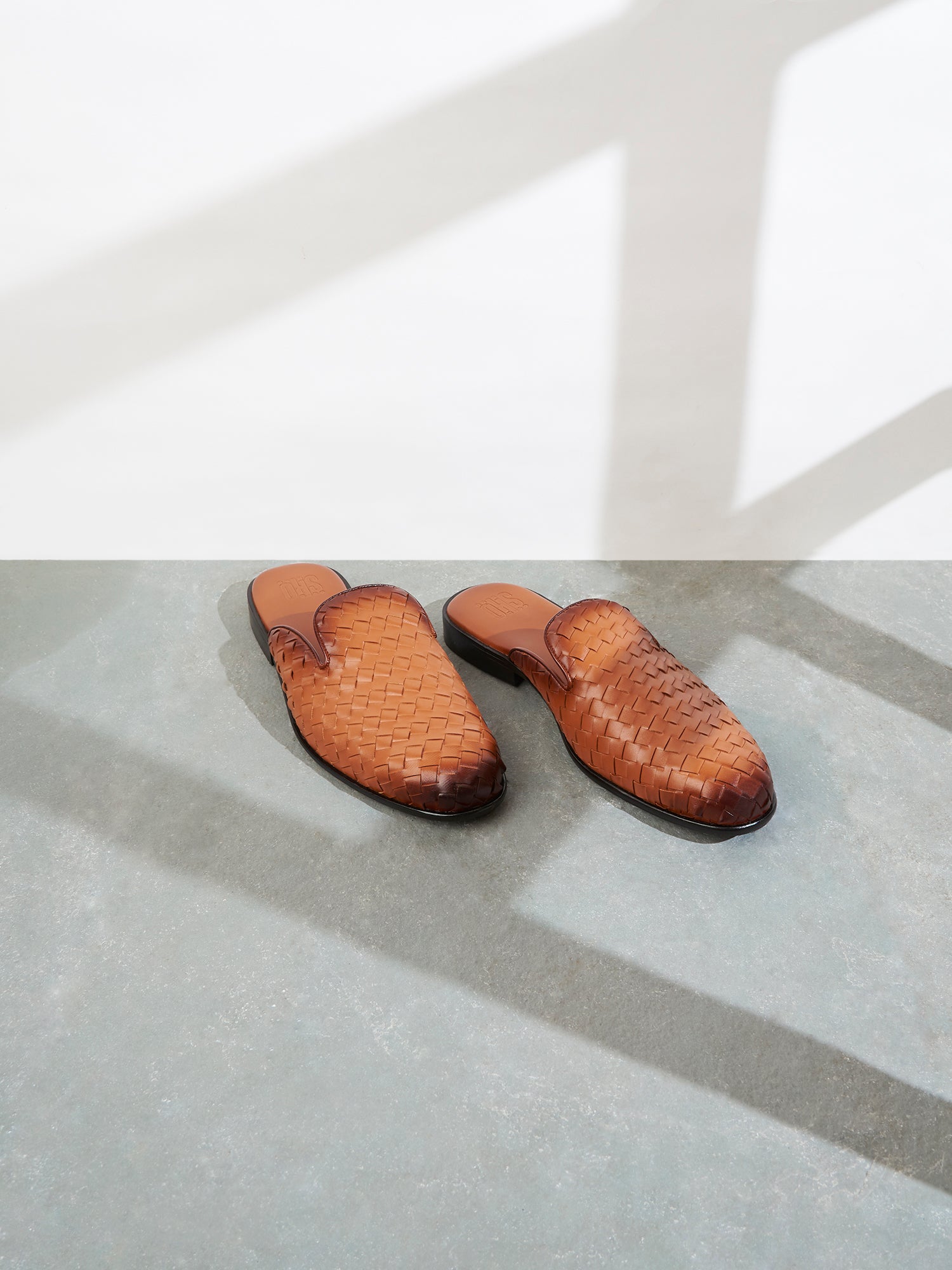 David Tan Weave Mules For Men