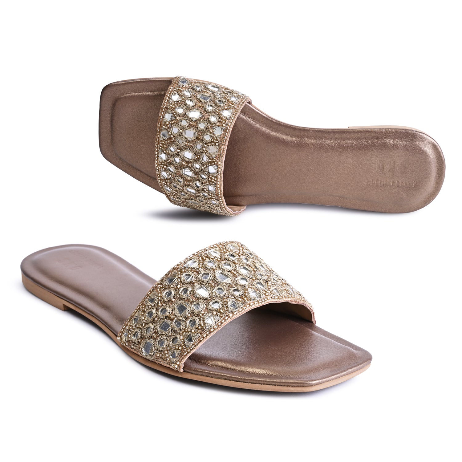 Luxe Reflective Gold Flat Sandals For Women