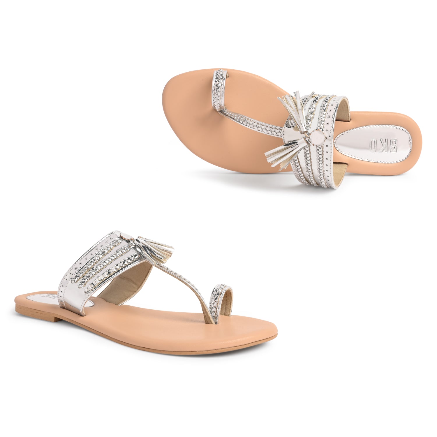 Reflective Silver Kolhapuri Sandals For Women