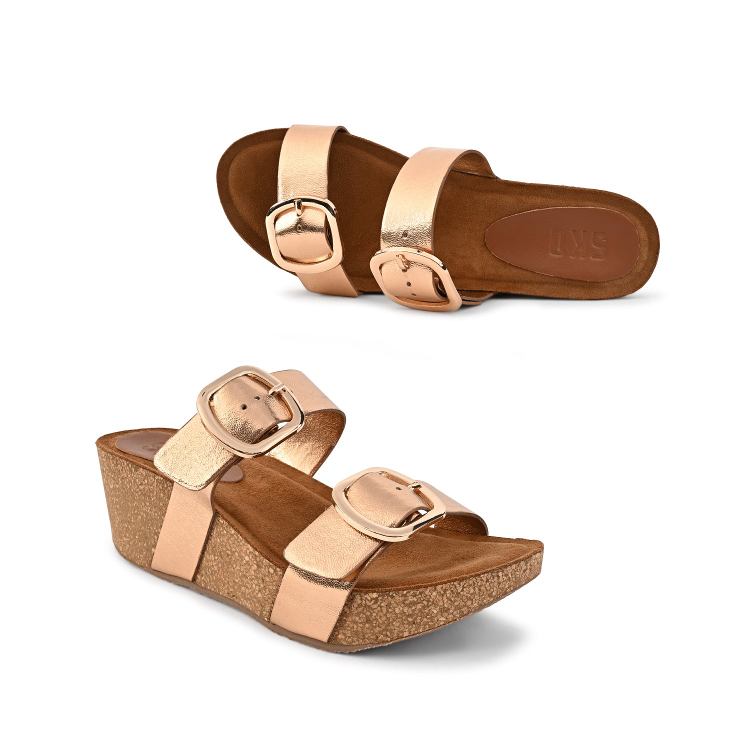 Ibiza Cork Wedges in Rose Gold for Women