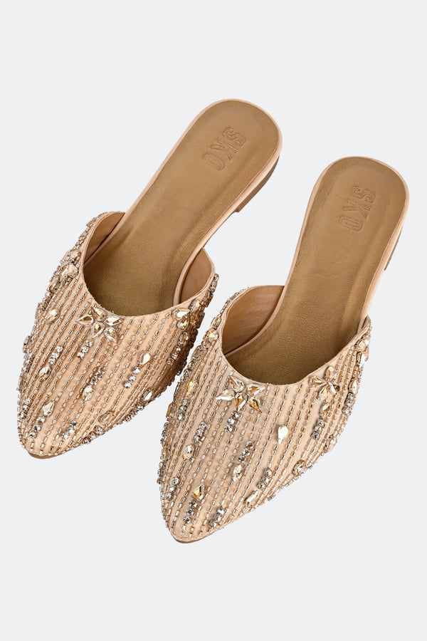 Champagne Gold Flower Mules