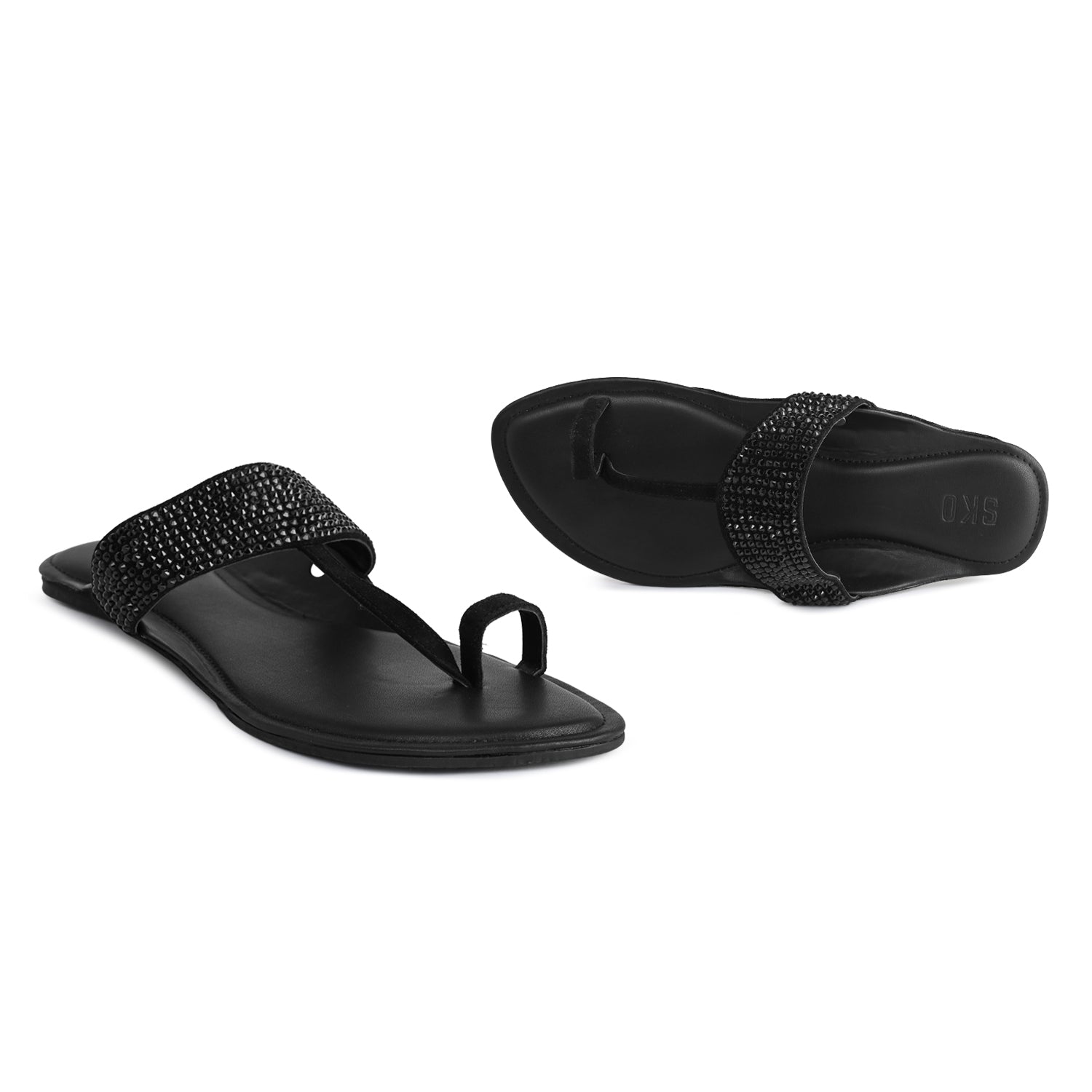 Black Crystal Kolhapuri Slippers For Men