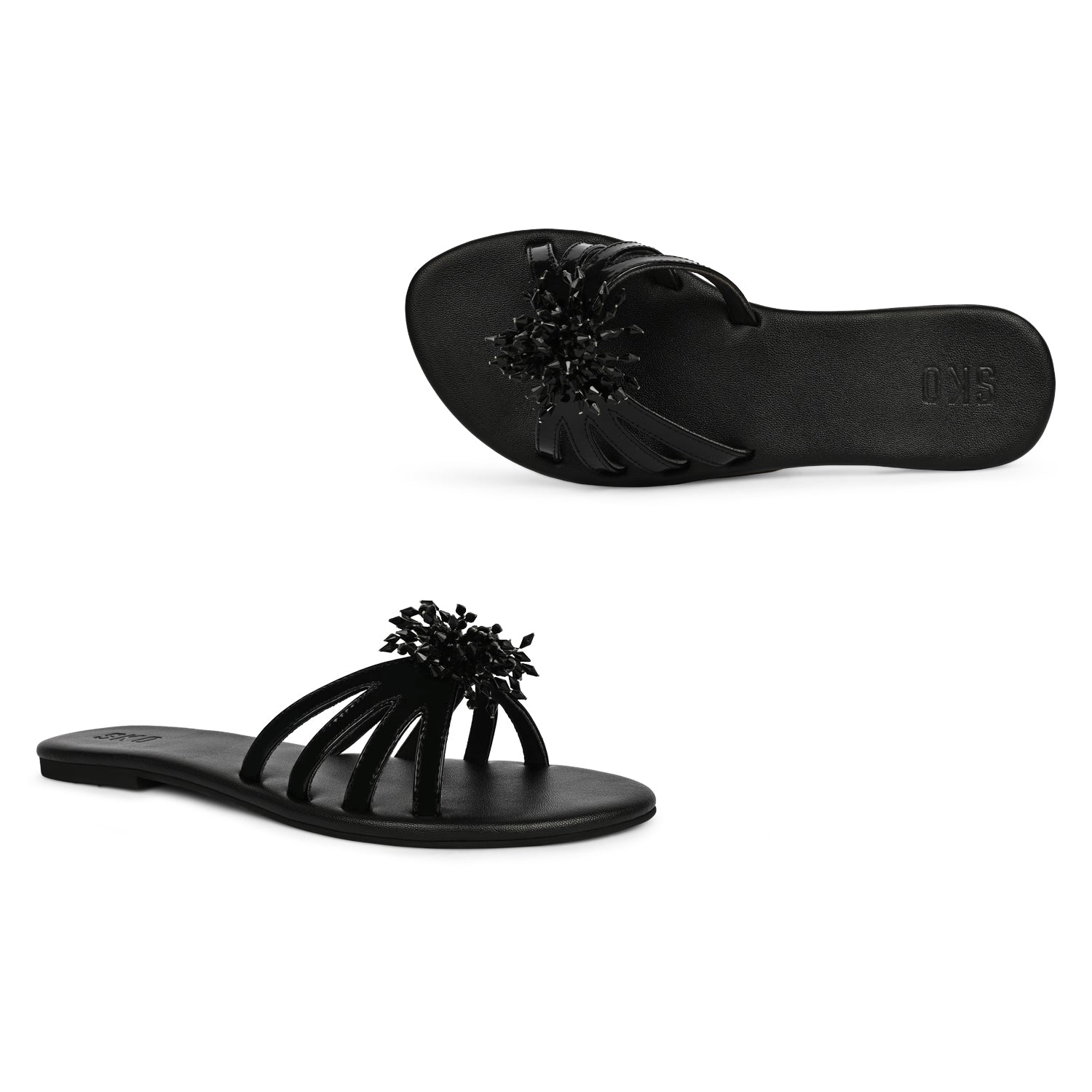 Sana Black Flat Sandals For Women