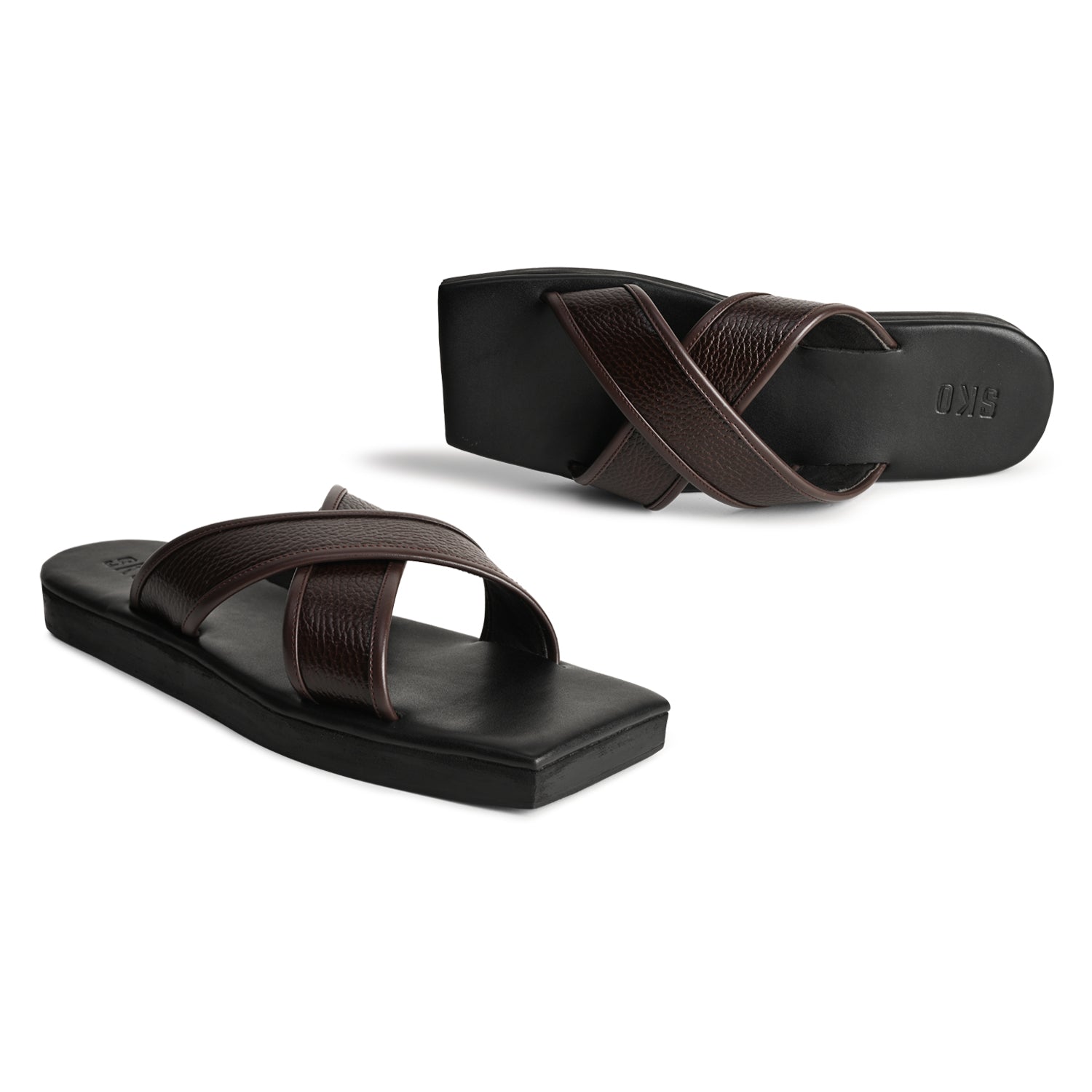 Rhodes Brown Square Slippers For Men