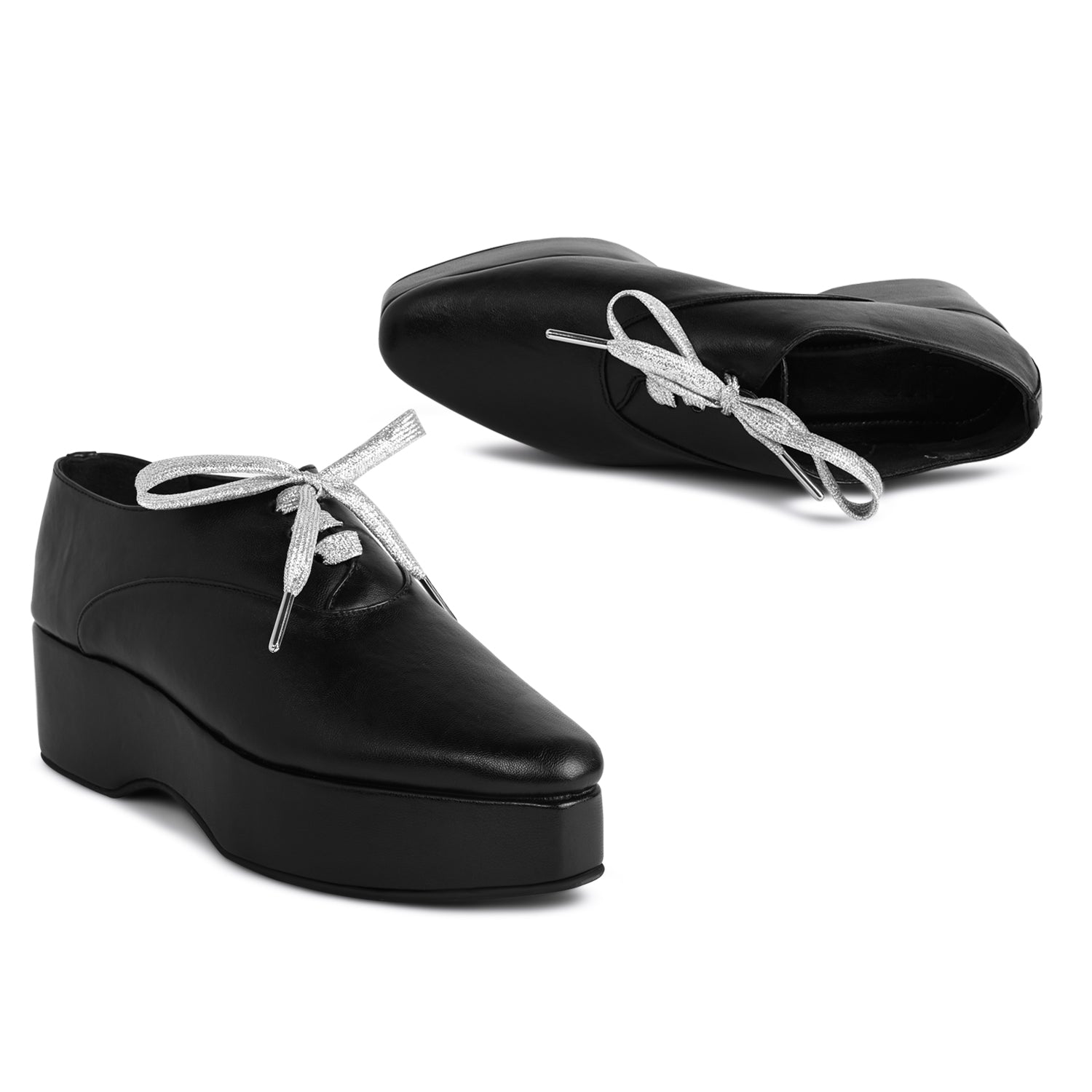 RebeccaX Black Shoes With Silver Laces For Women