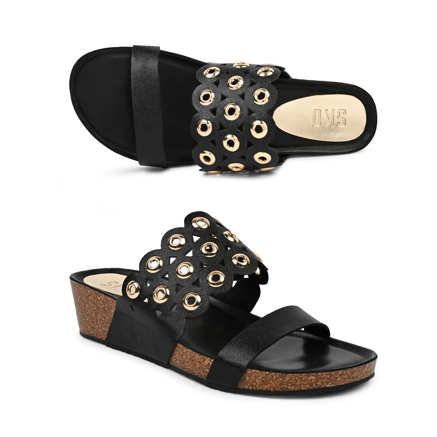 Majorca Cork Wedges in Black for Women