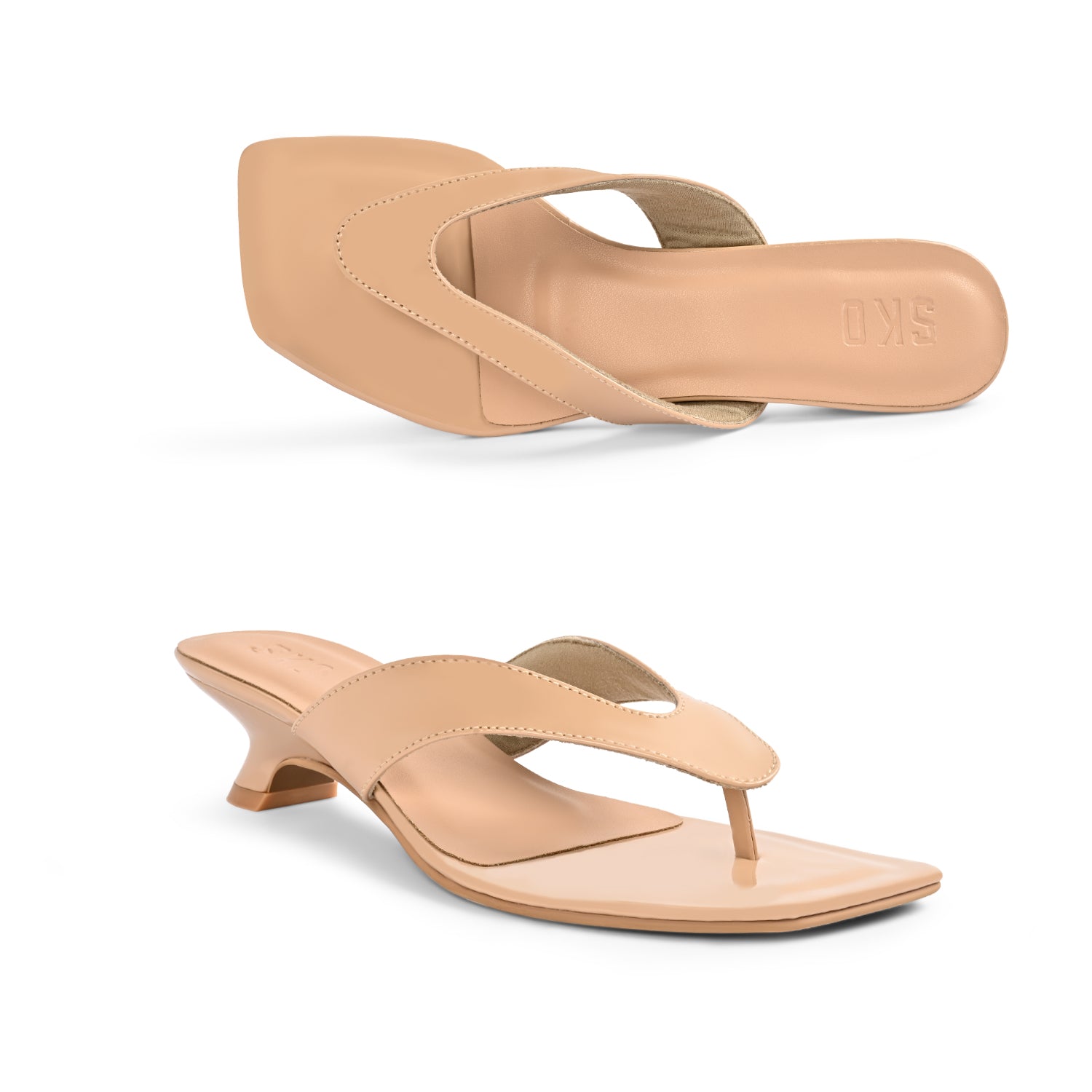 Lana Beige Patent Kitten Heels for Women