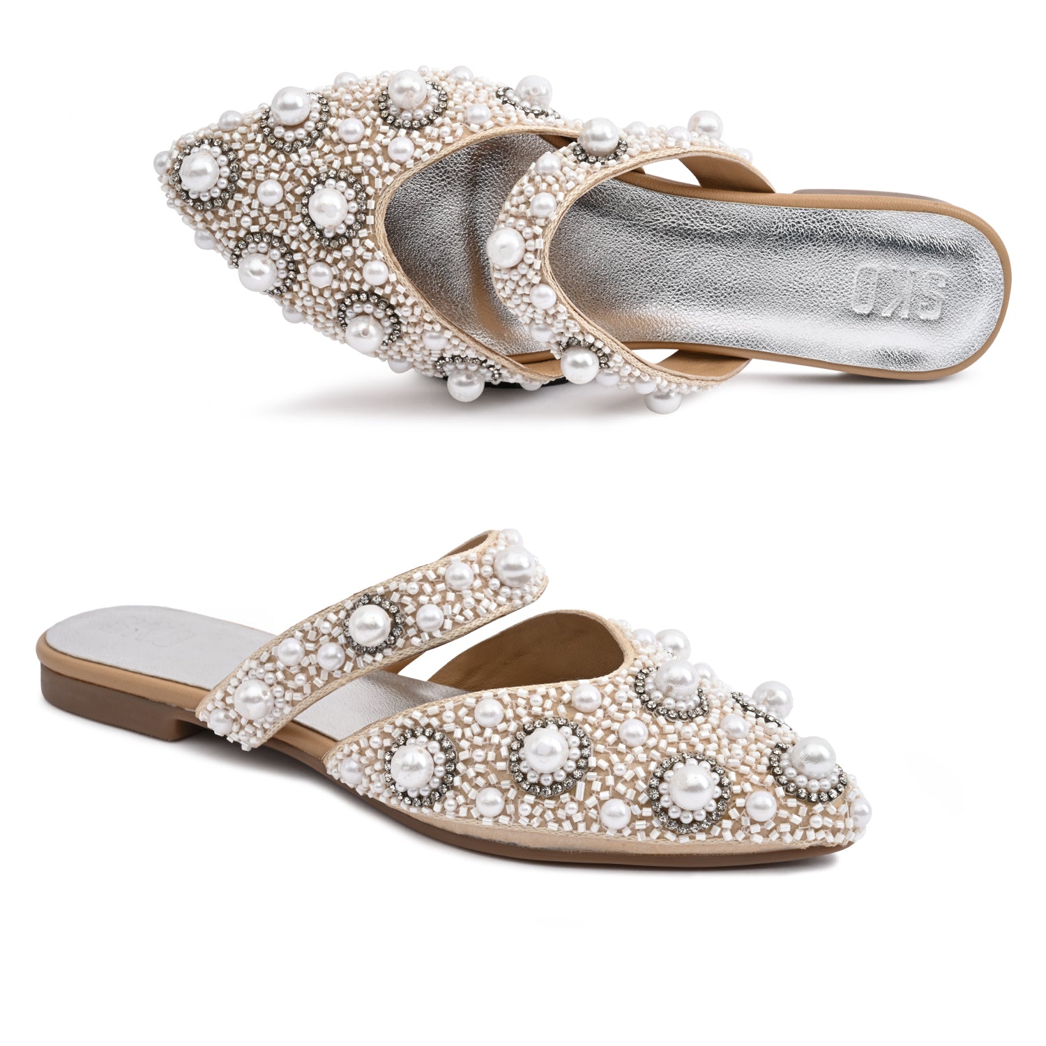 Sanya Ivory Pearl Flat Sandals For Women