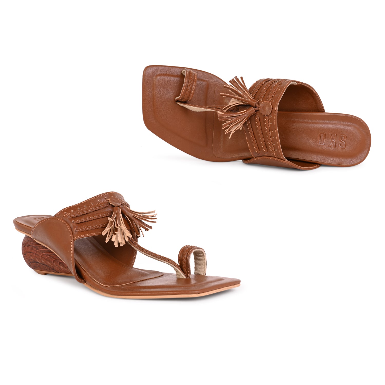 Tan Kolhapuris Heels for Women