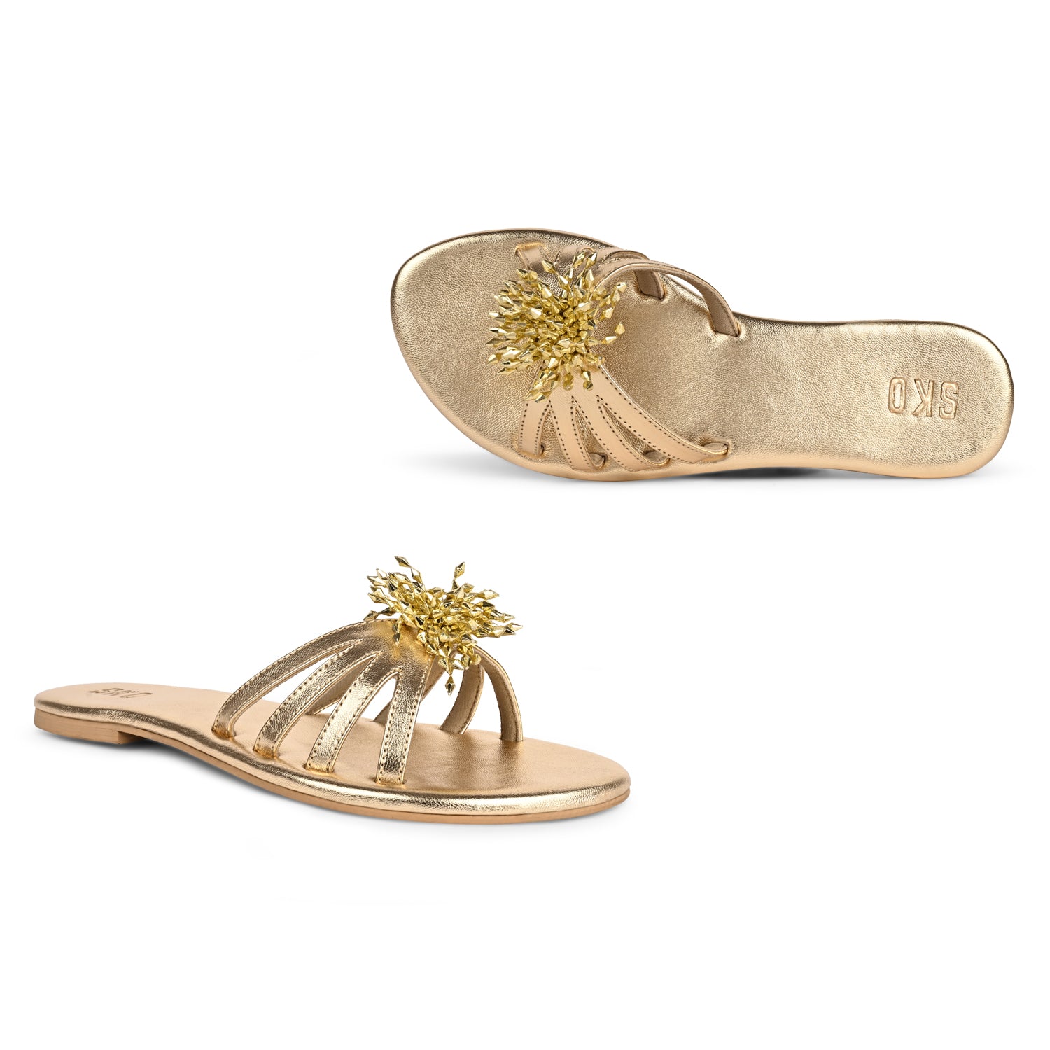 Sana Gold Flat Sandals For Women