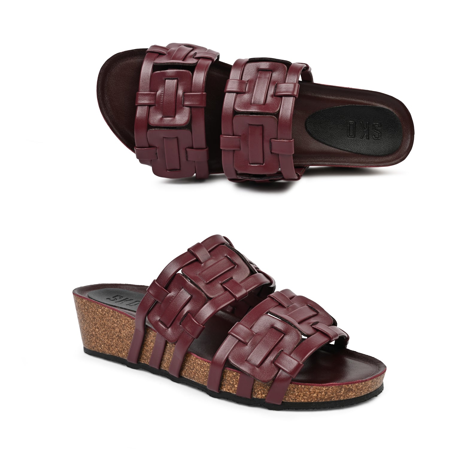 Malaga Cork Wedges in Maroon for Women