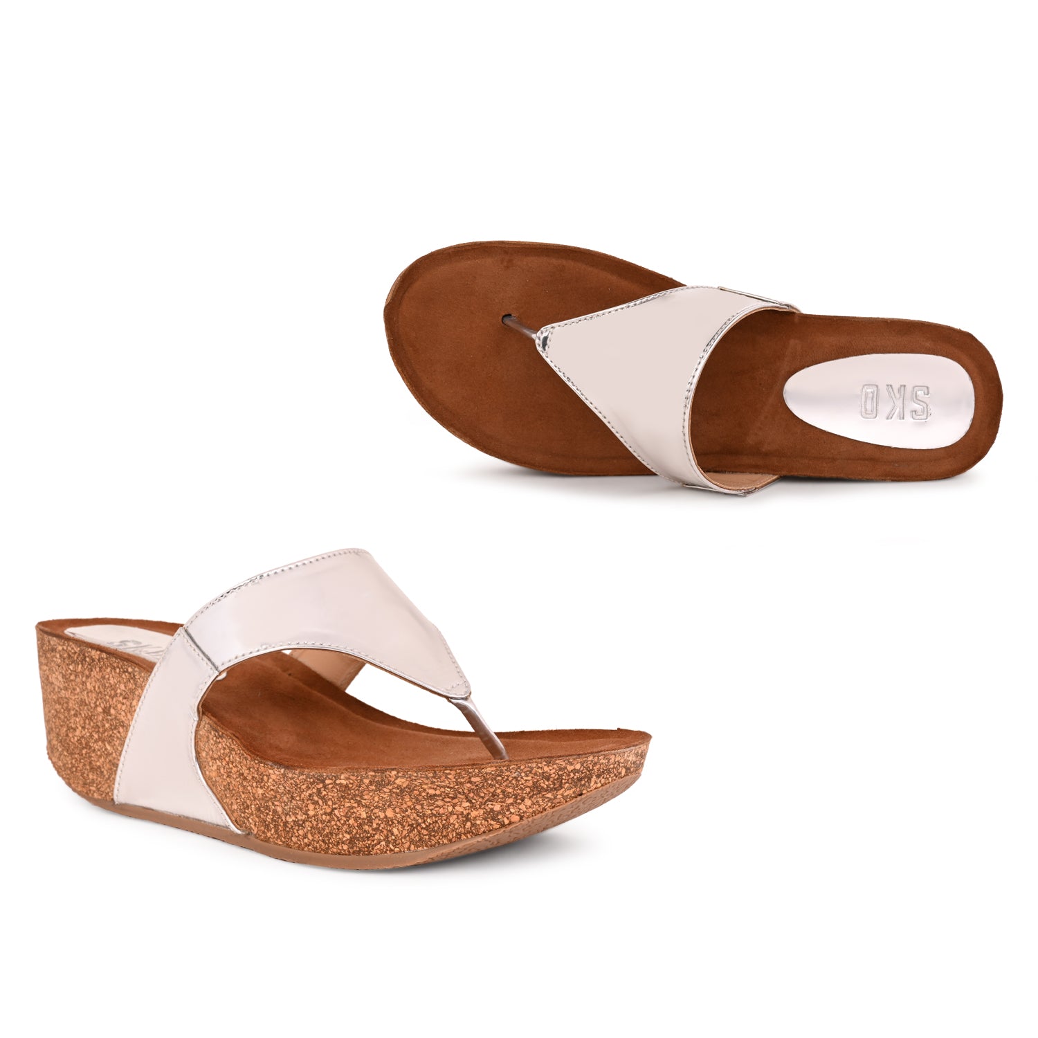 Marbella Cork Wedges in Silver for Women