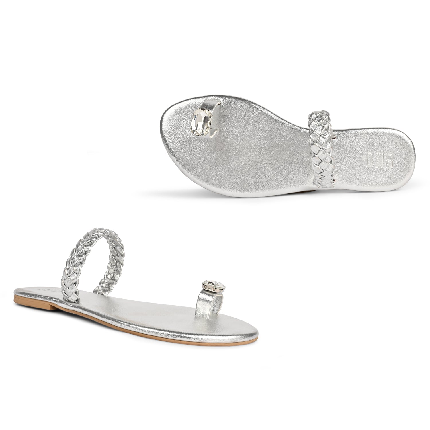 Nazia Silver Flat Sandals For Women