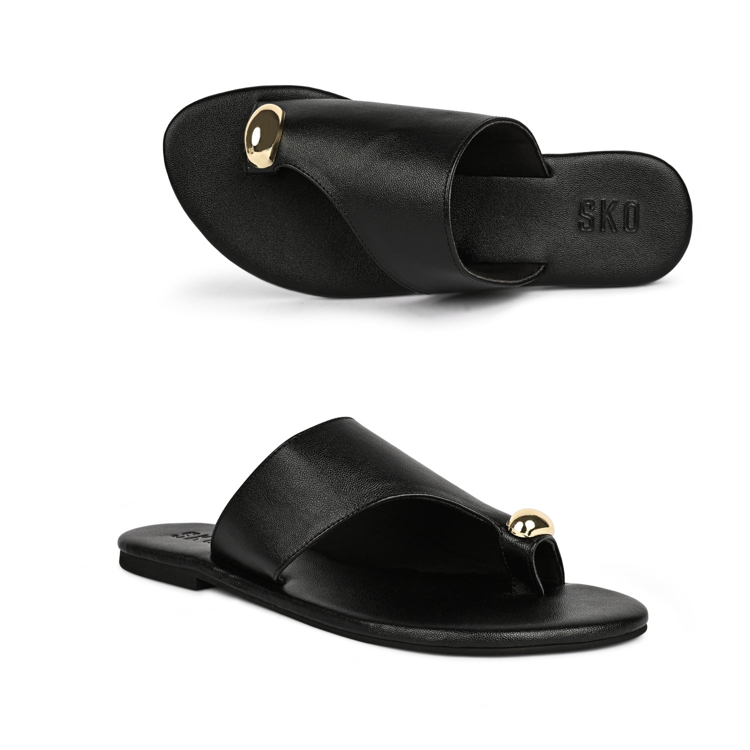AmalfiO Black Flat Sandals For Women
