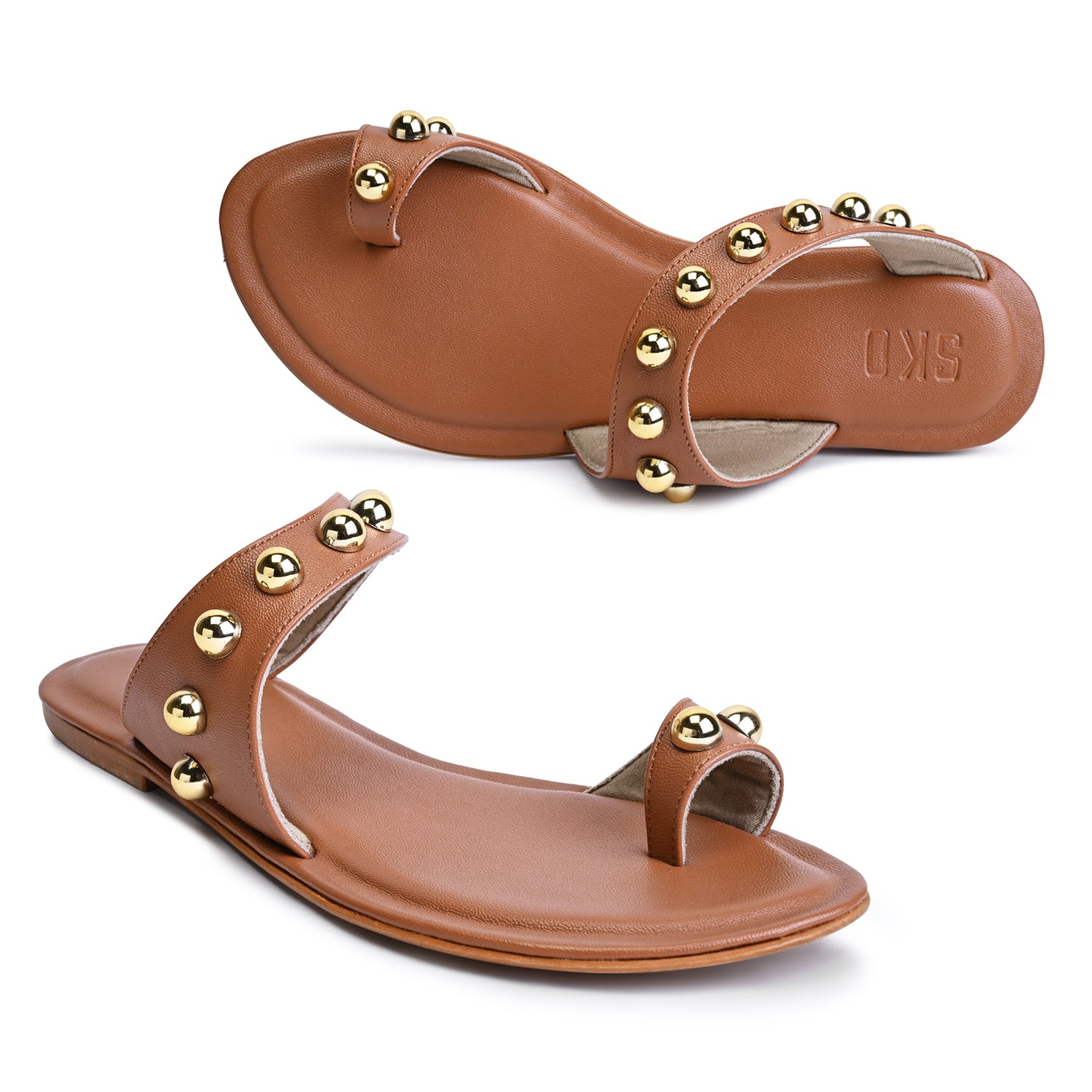 PisaX Tan Flat Sandals For Women