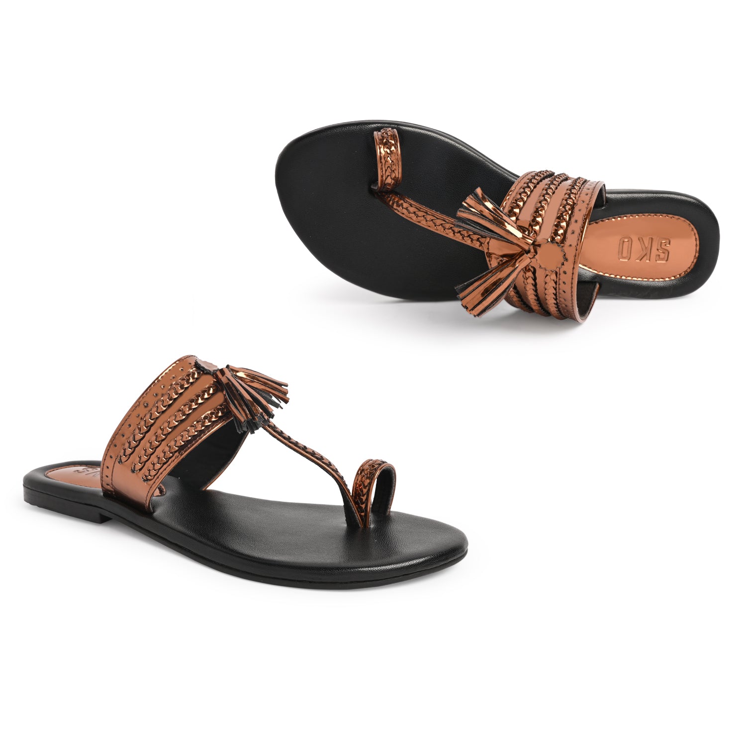 Reflective Bronze Kolhapuri Sandals For Women