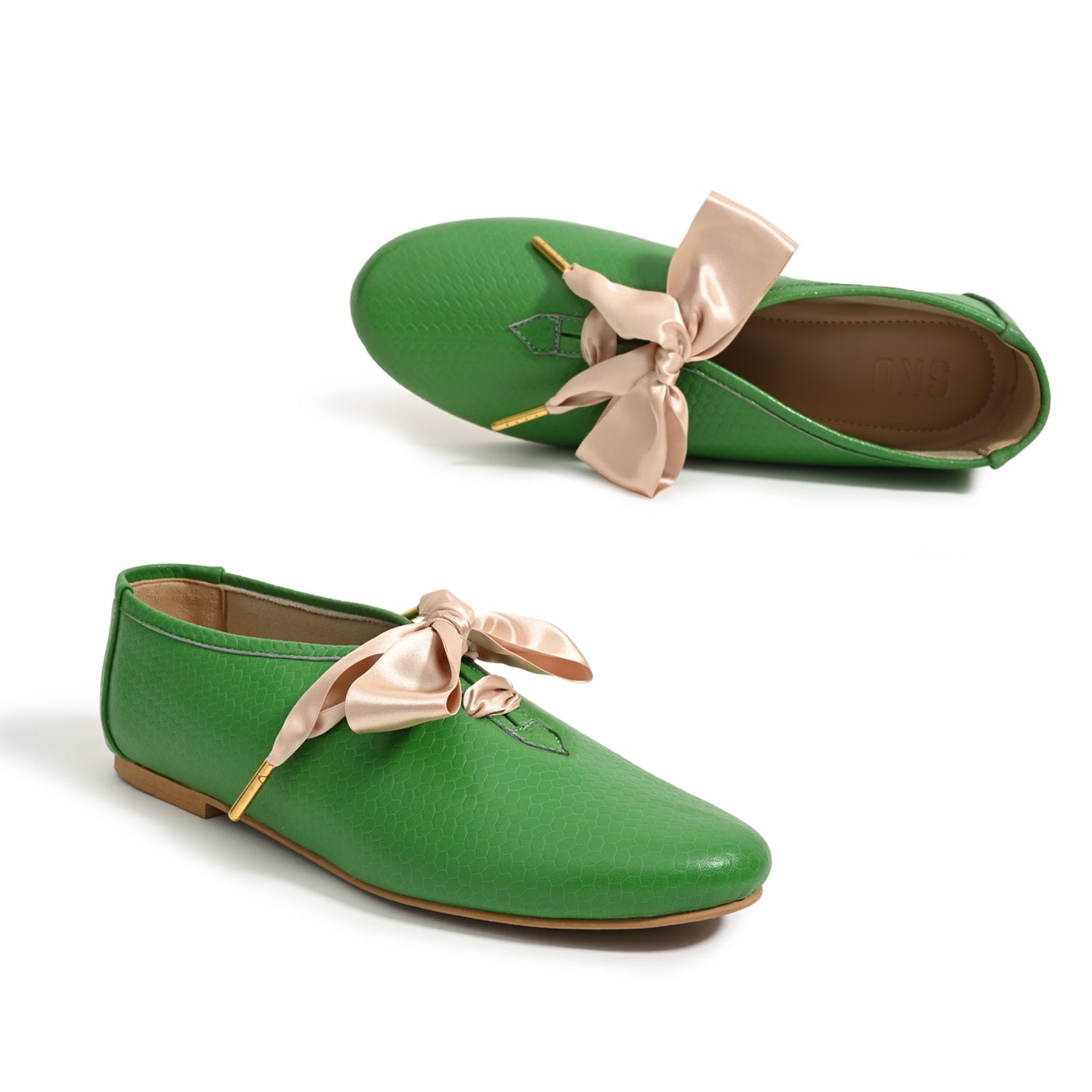 Freya Green Derby Shoes With Bow Laces For Women