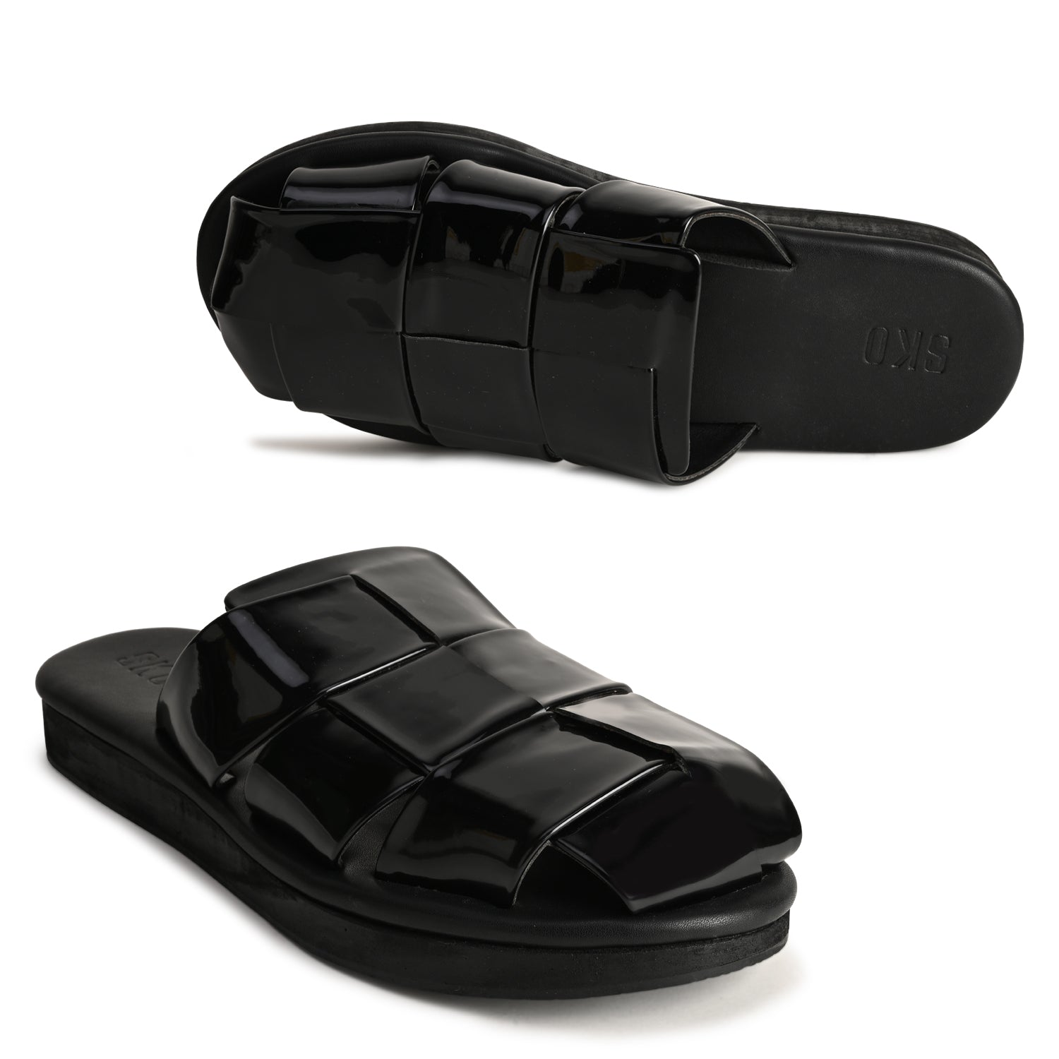 Arta Black Patent Slippers For Men