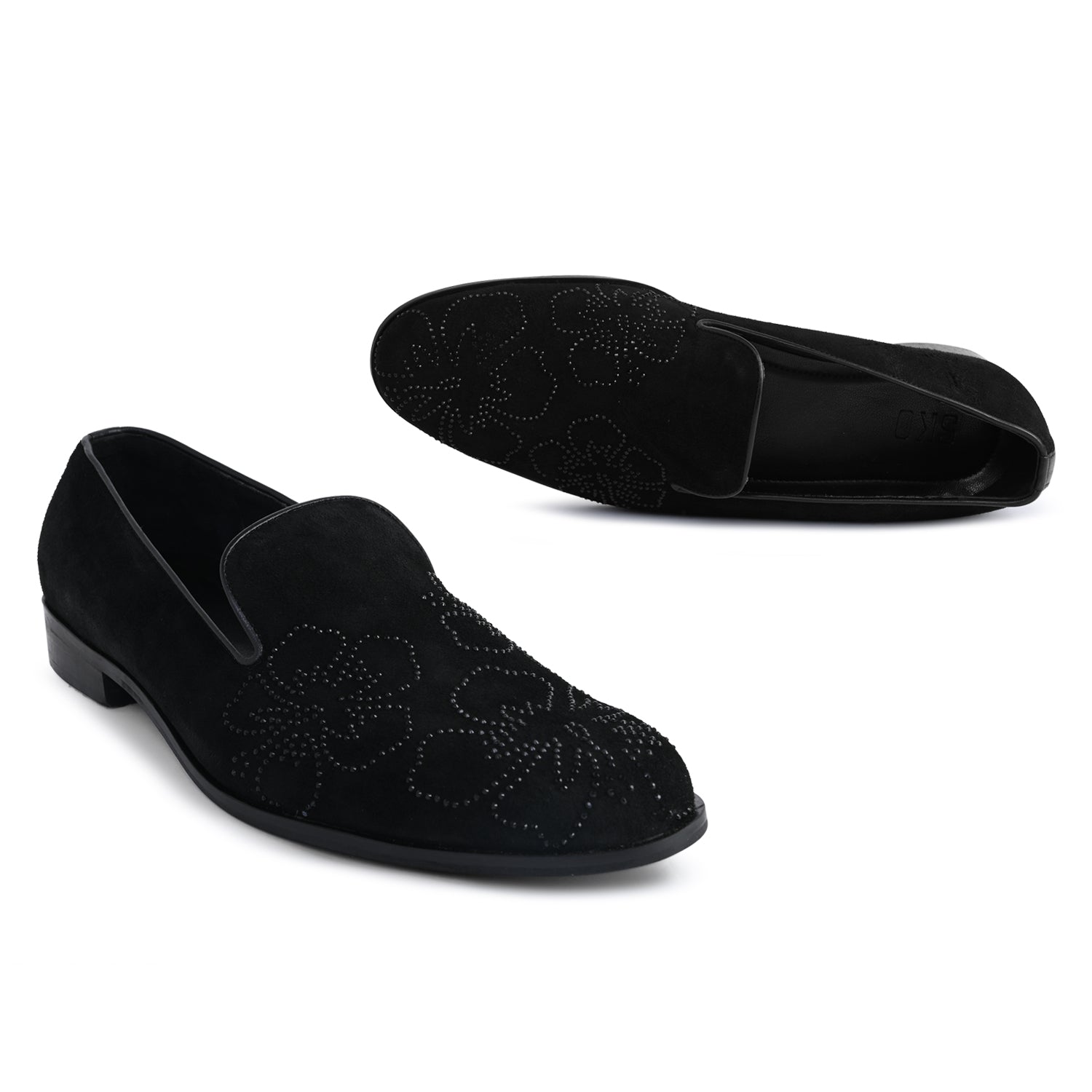 Floral Black Suede Loafers For Men