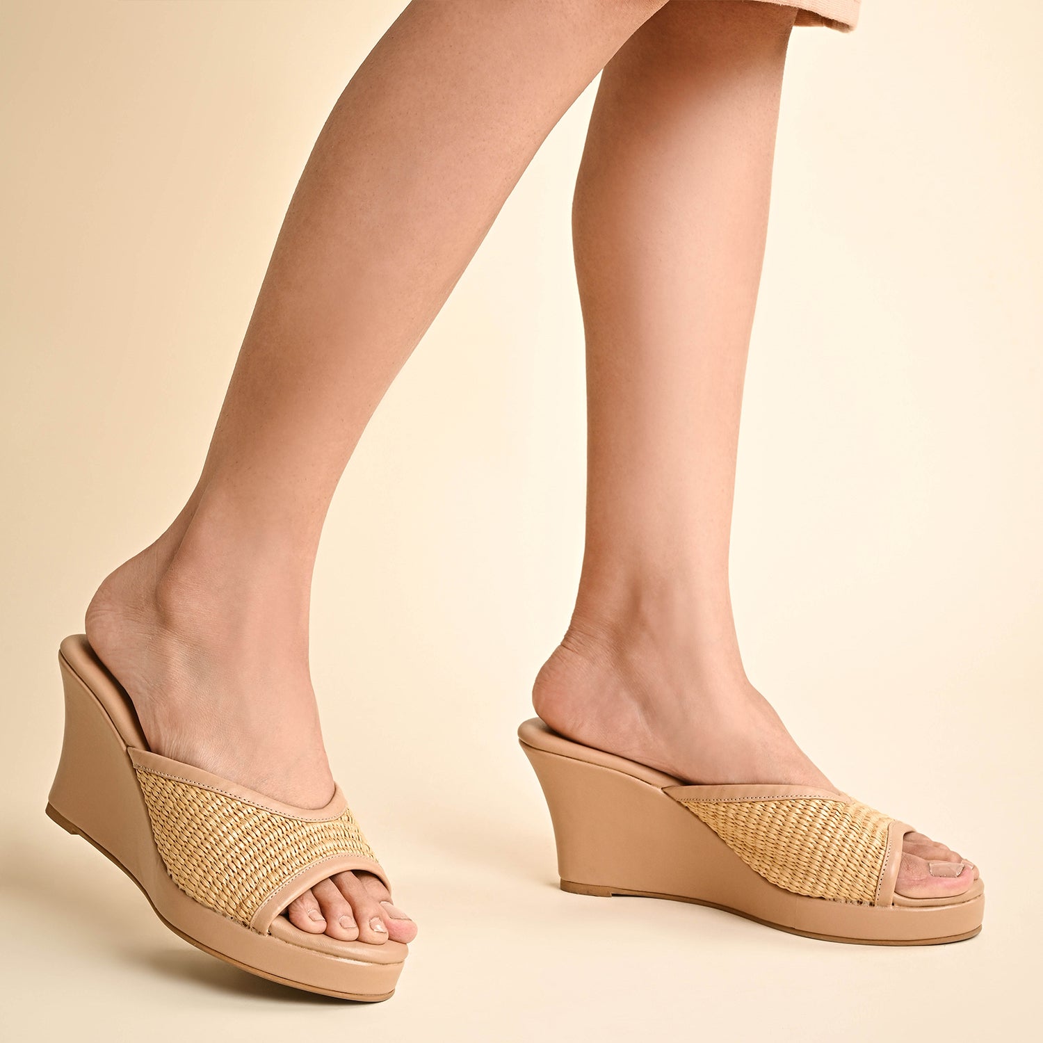 Verona Nude Weave Wedges For Women