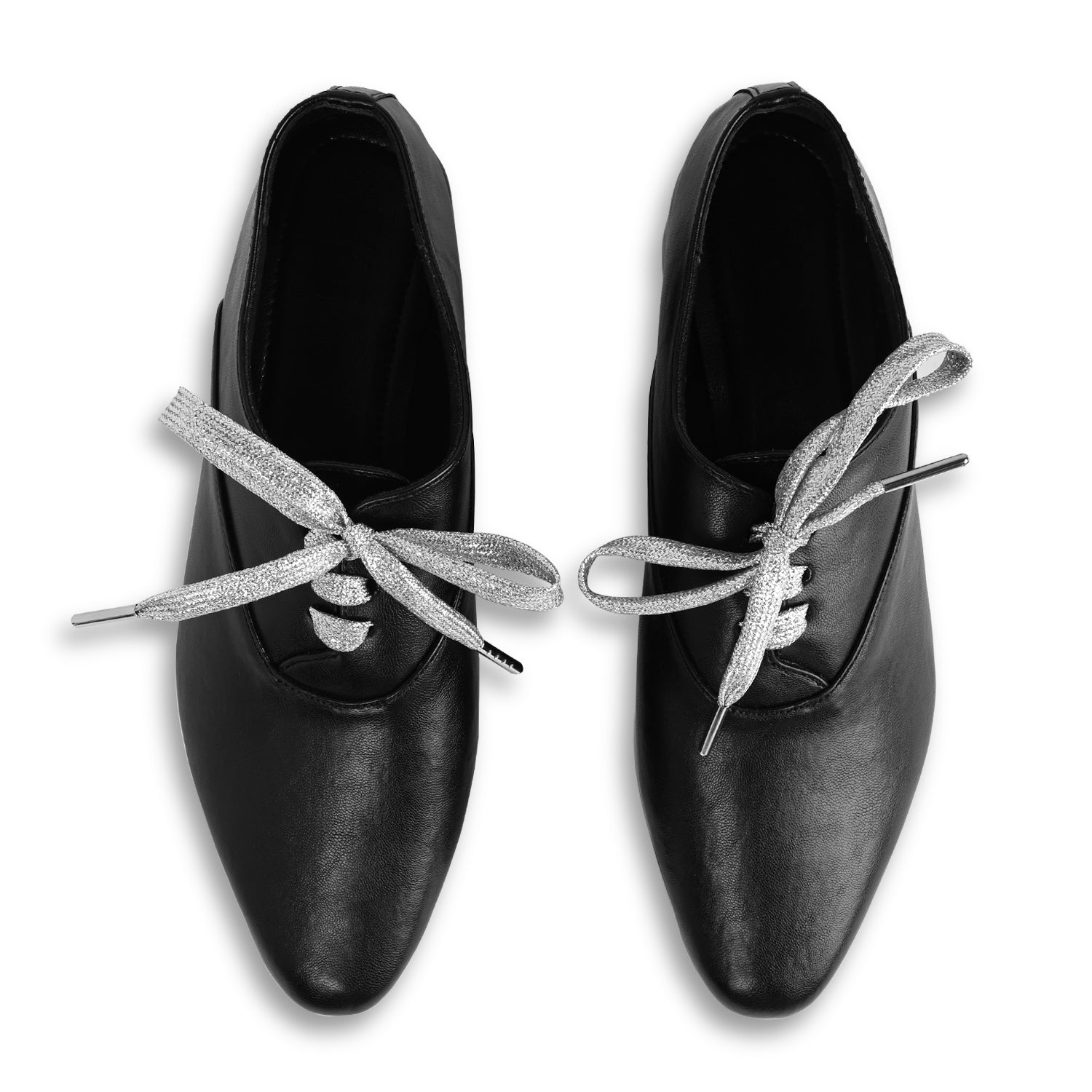 RebeccaX Black Shoes With Silver Laces For Women