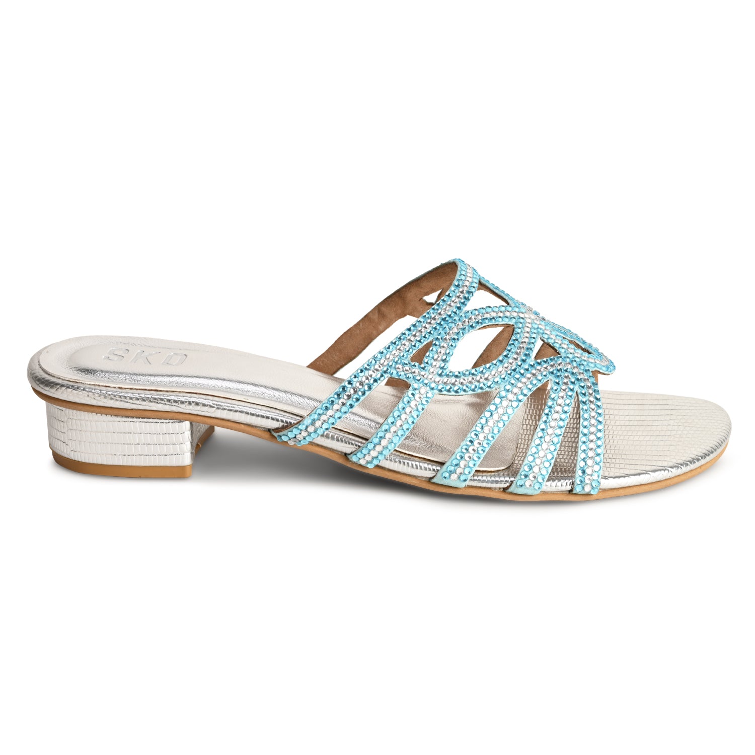 Anne Blue Crystals Flat Sandals For Women