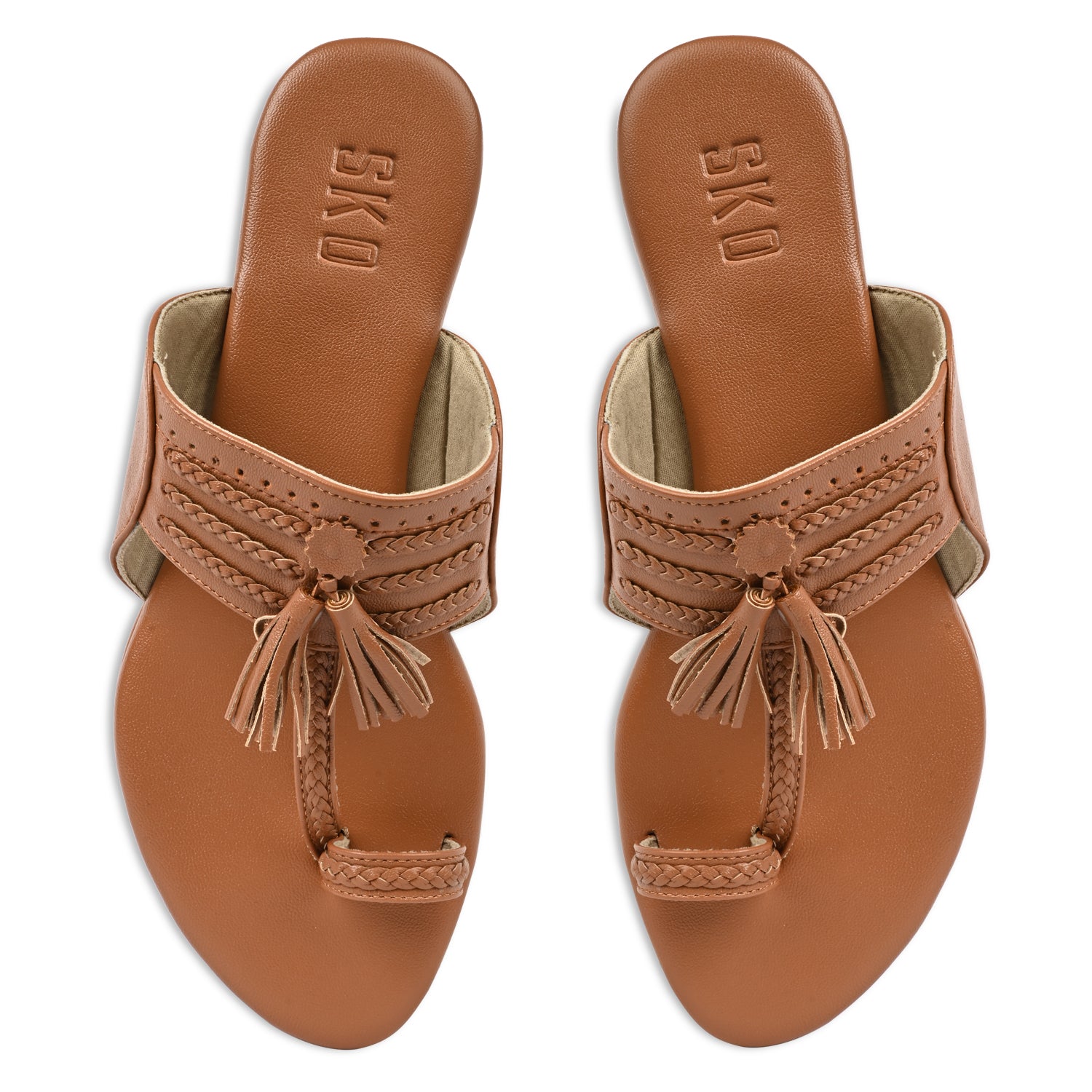 4 inch platform tan kolhapuri for women