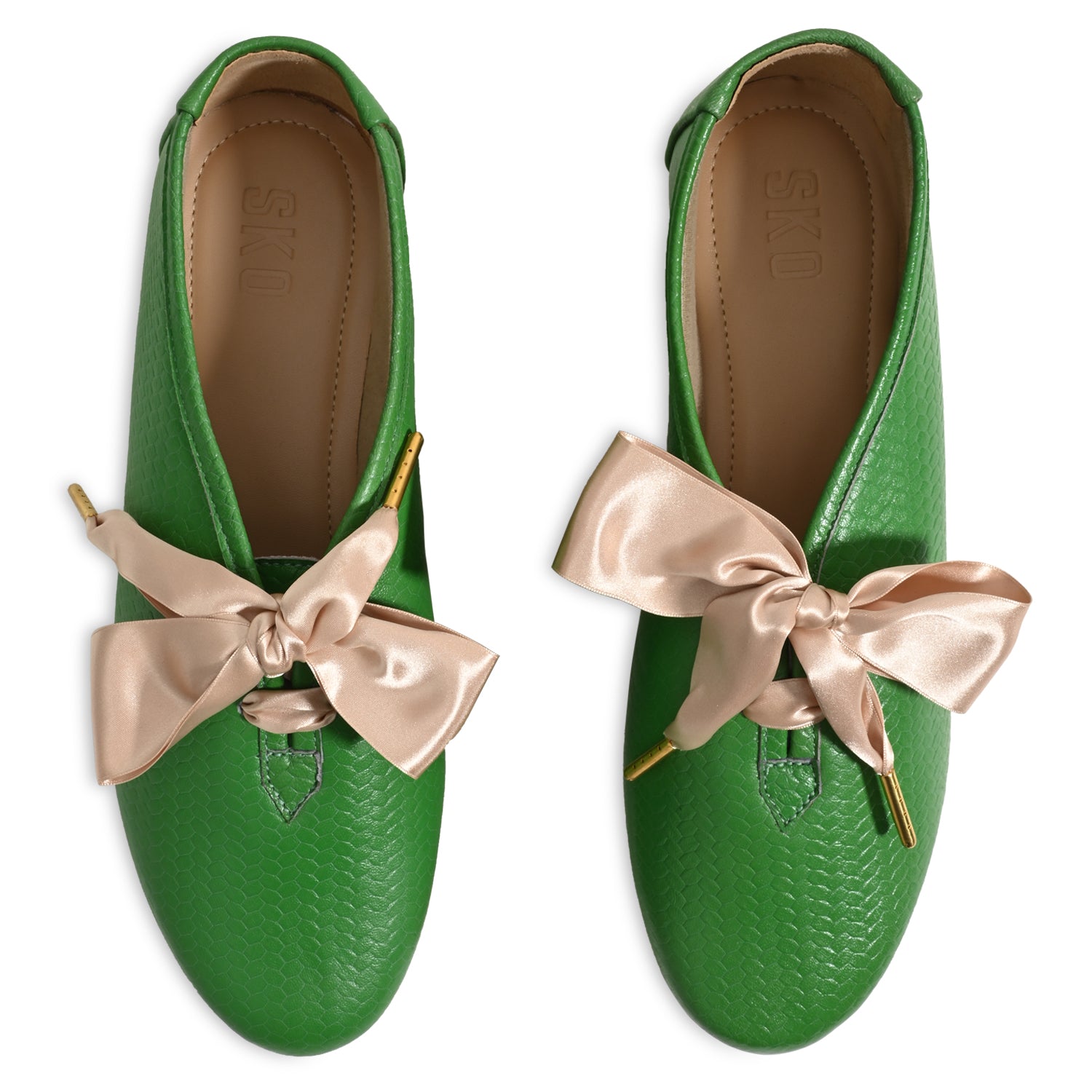 Freya Green Derby Shoes With Bow Laces For Women