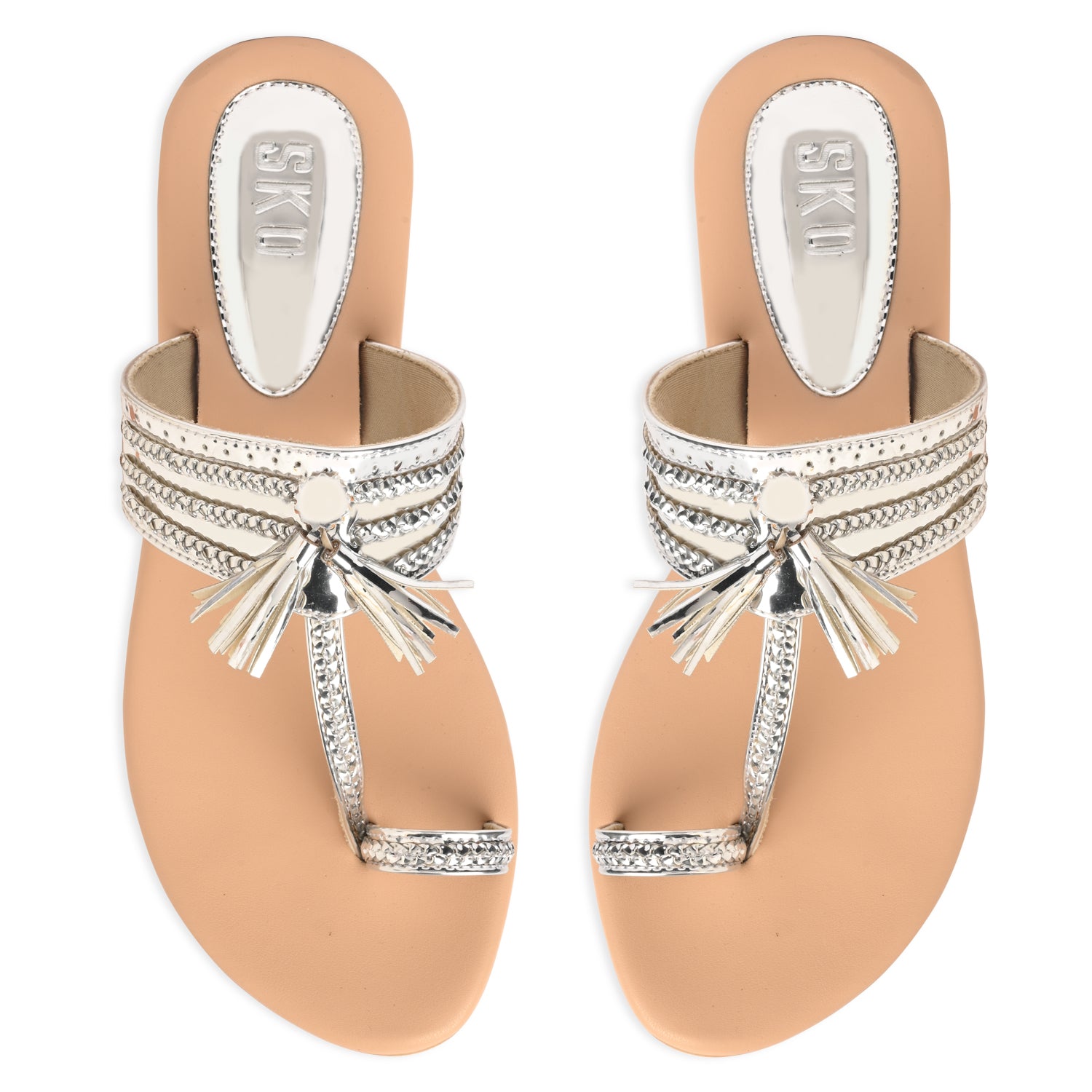 Reflective Silver Kolhapuri Sandals For Women