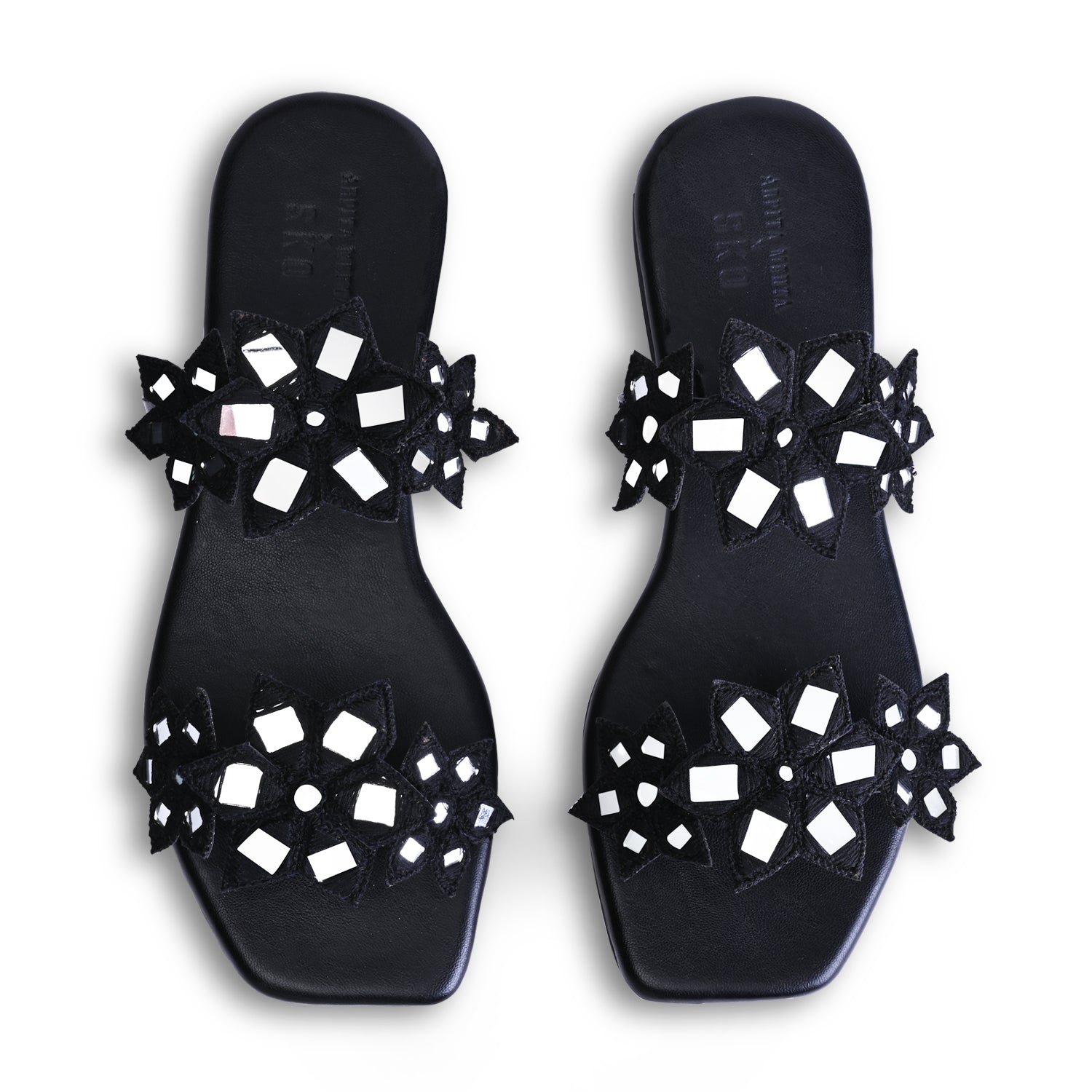 Blooming Flower Noir Flat Sandals For Women