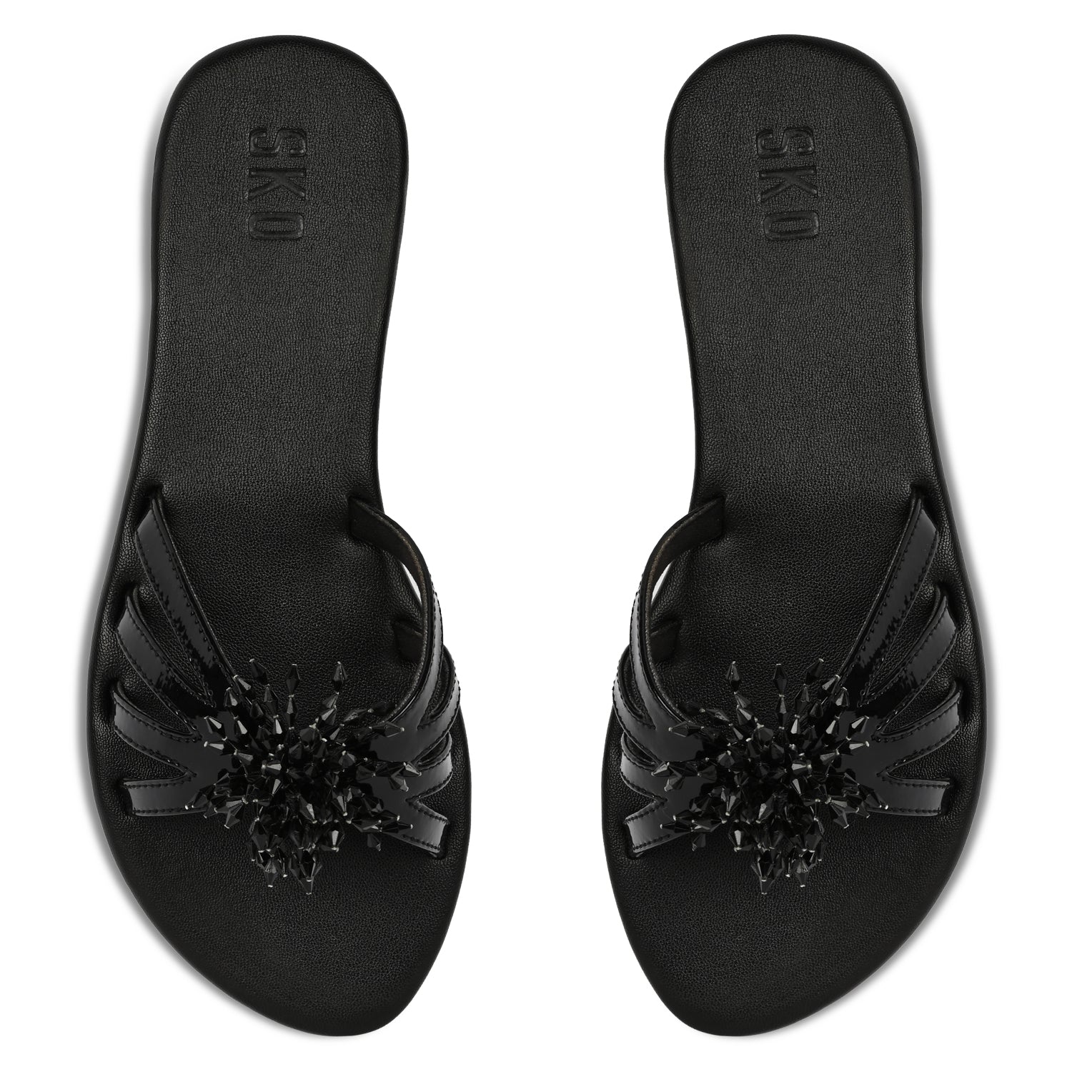 Sana Black Flat Sandals For Women