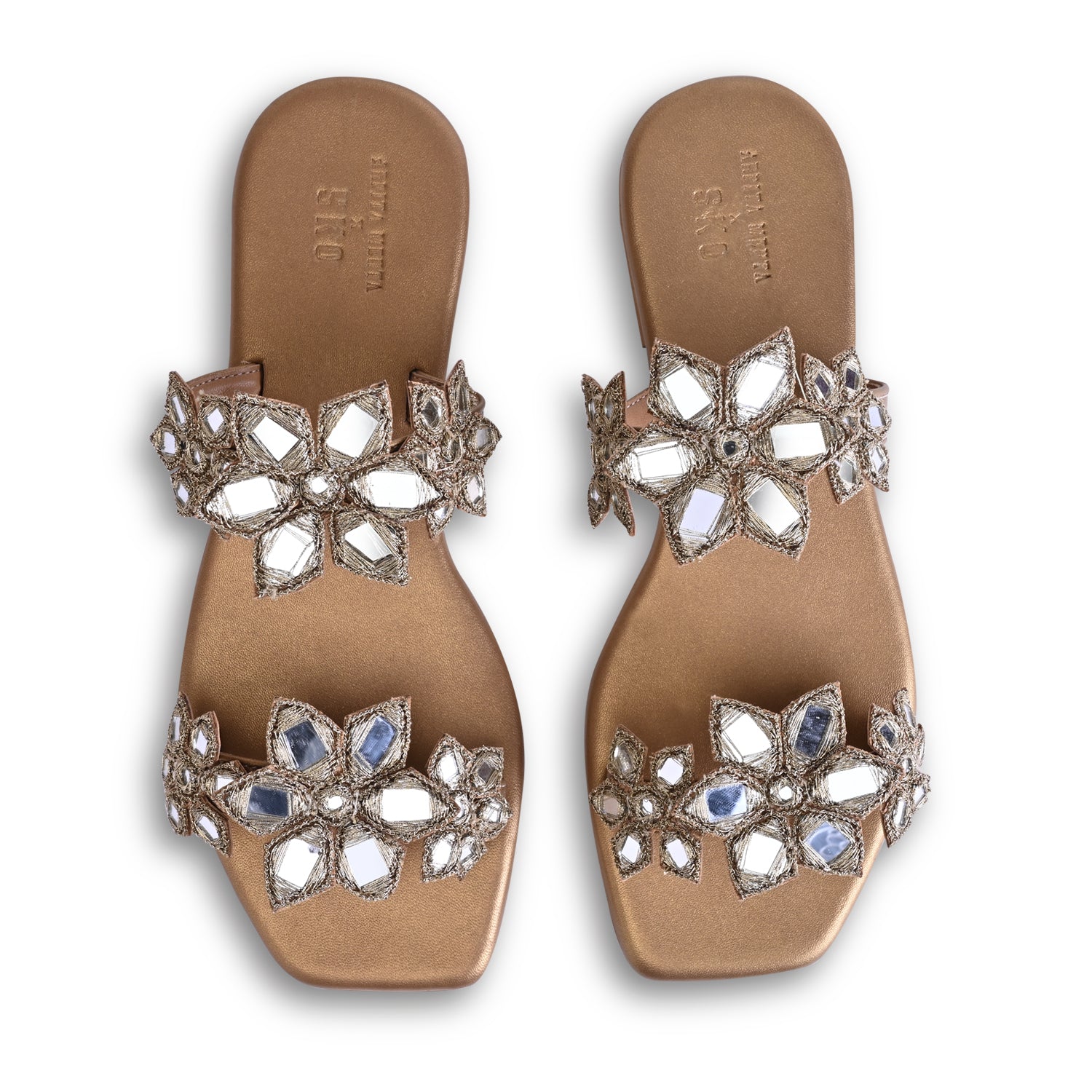 Blooming Flower Gold Flat Sandals For Women