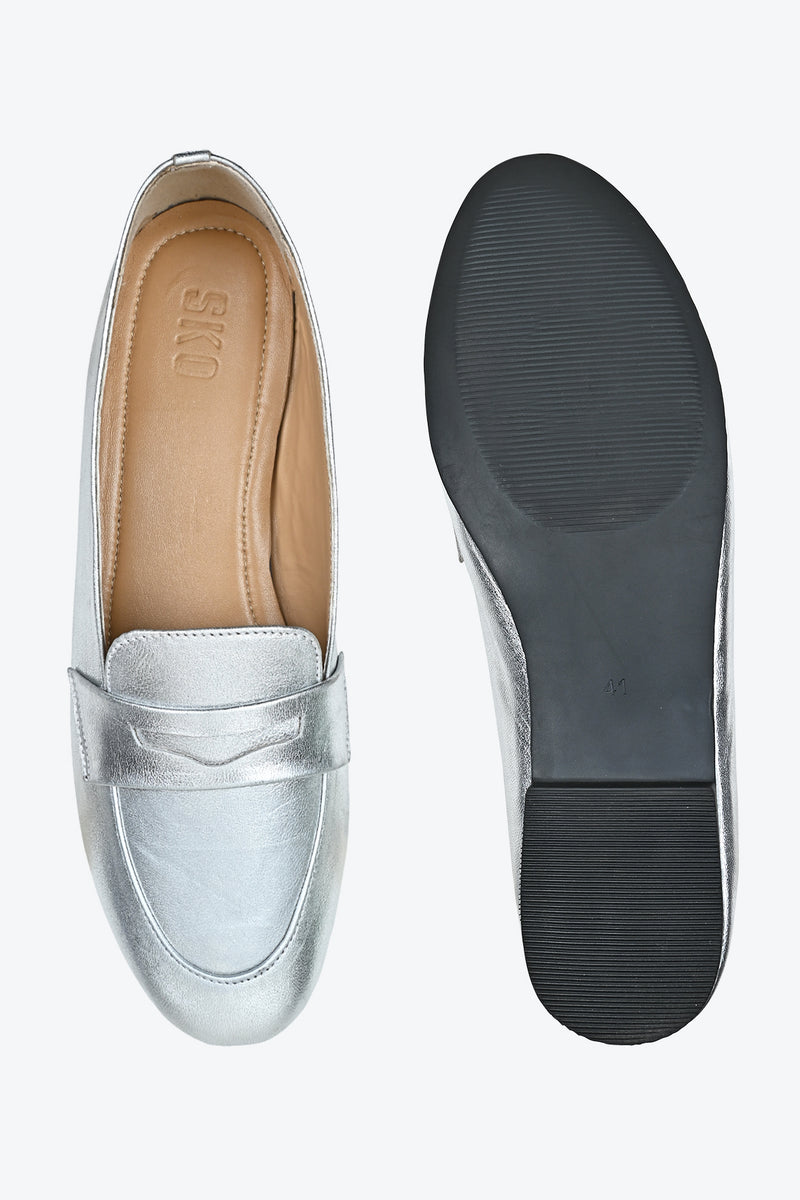 Silver Penny Loafers