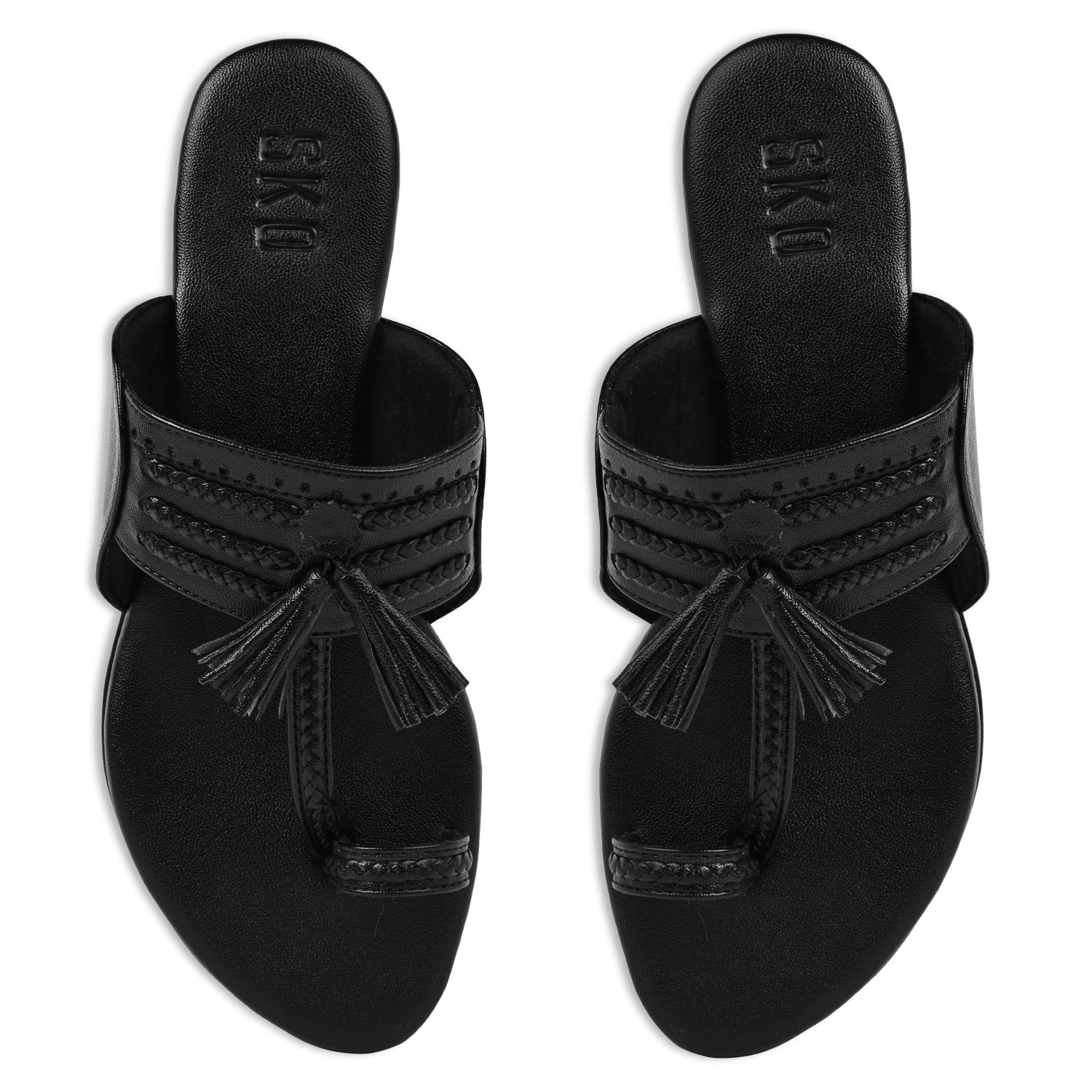 2 inch platform black kolhapuri for women