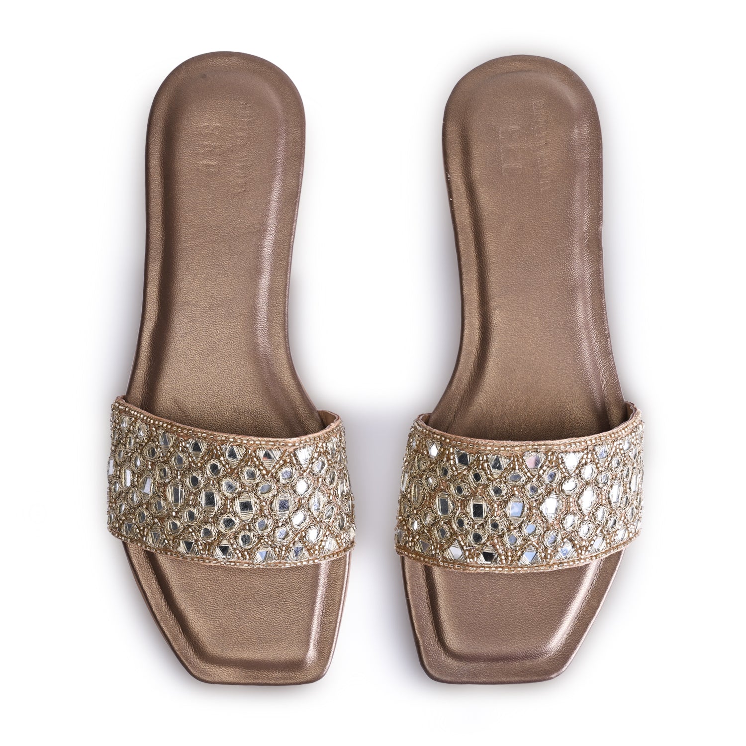 Luxe Reflective Gold Flat Sandals For Women