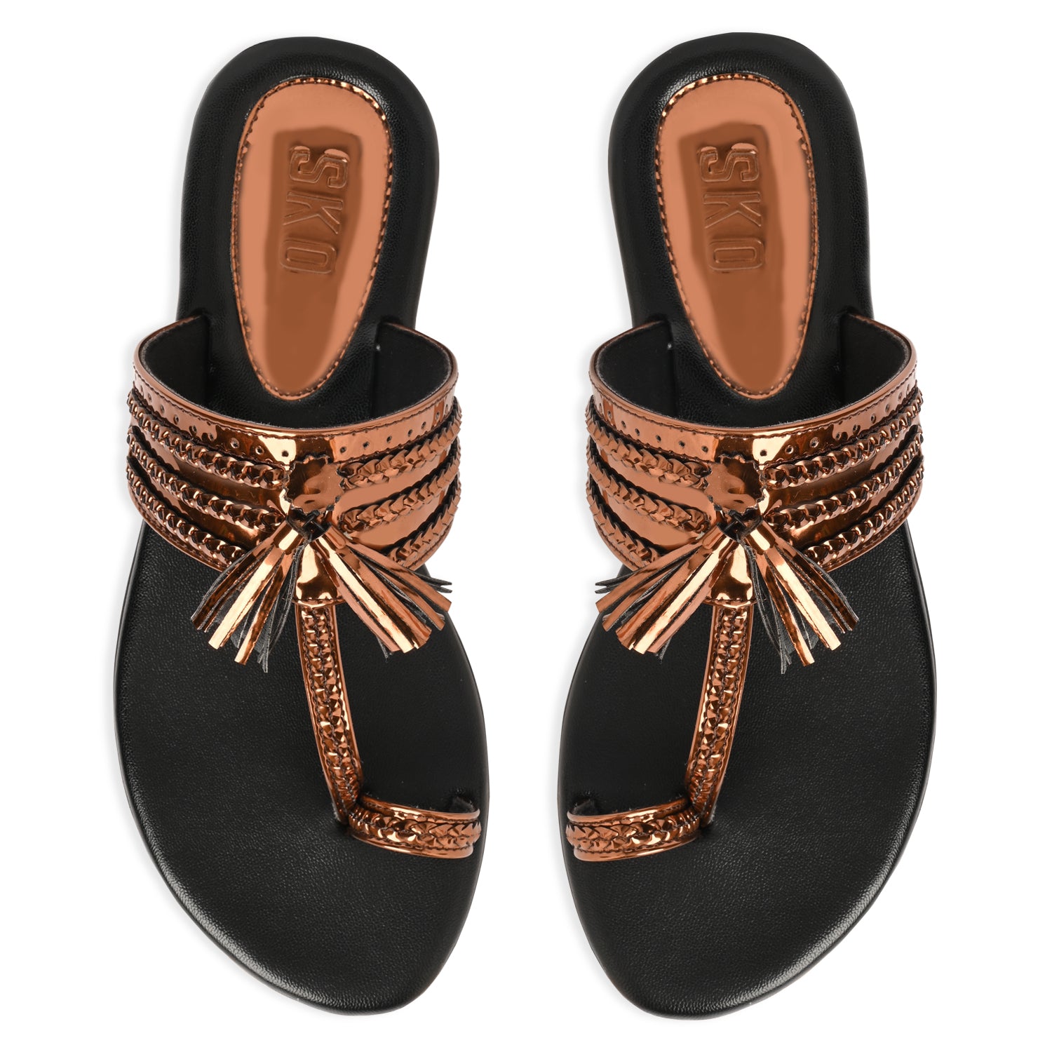 Reflective Bronze Kolhapuri Sandals For Women