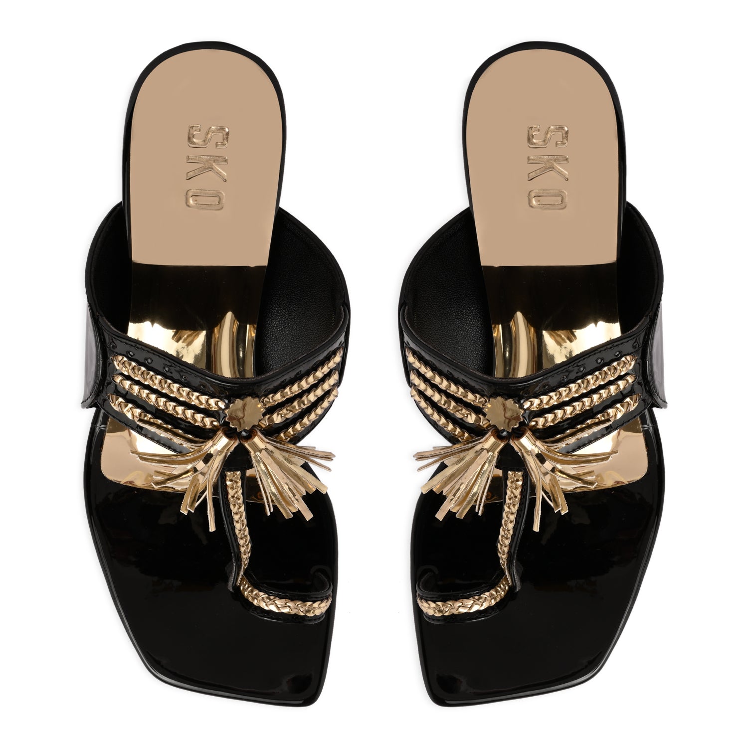 Gold & Black Kolhapuris Heels for Women